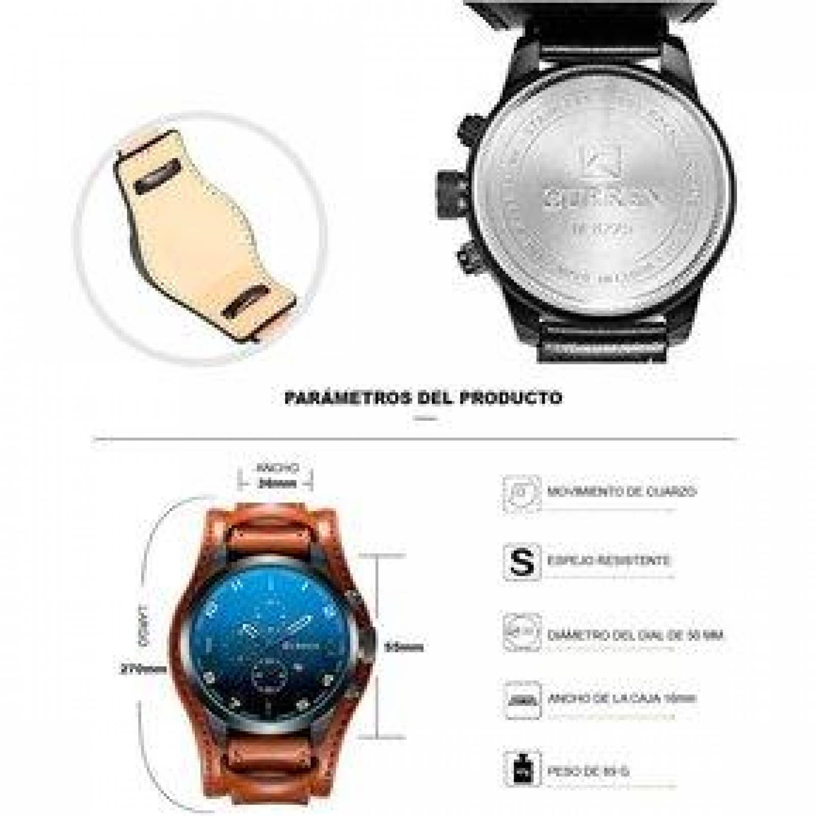 Reloj Curren para Hombre Con Fechador Correa de Cuero Ajustable 