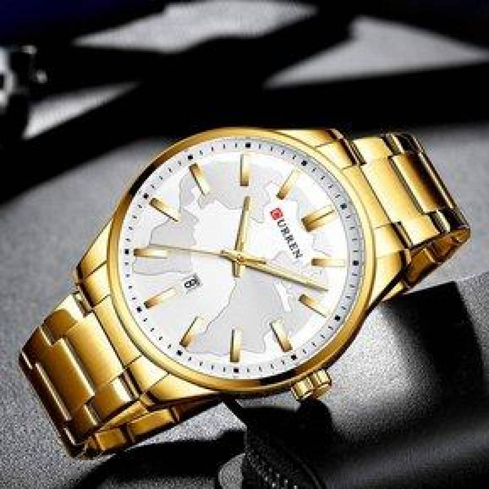 Reloj Curren para Hombre, Correa de Metal, Ajustable, Con Fechador 