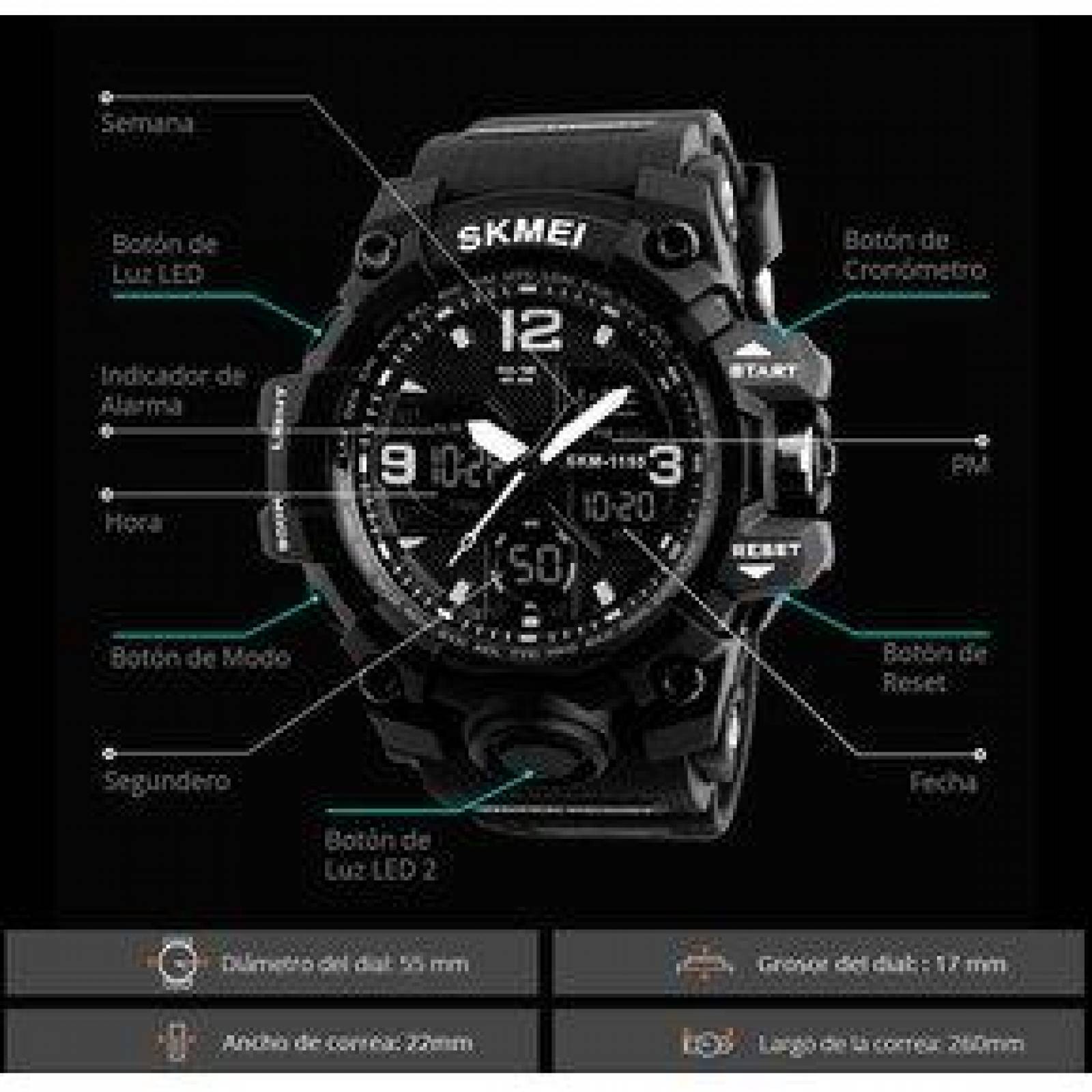 Reloj SKMEI Hombre Análogo Digital Cronómetro Alarma Resiste al Agua 