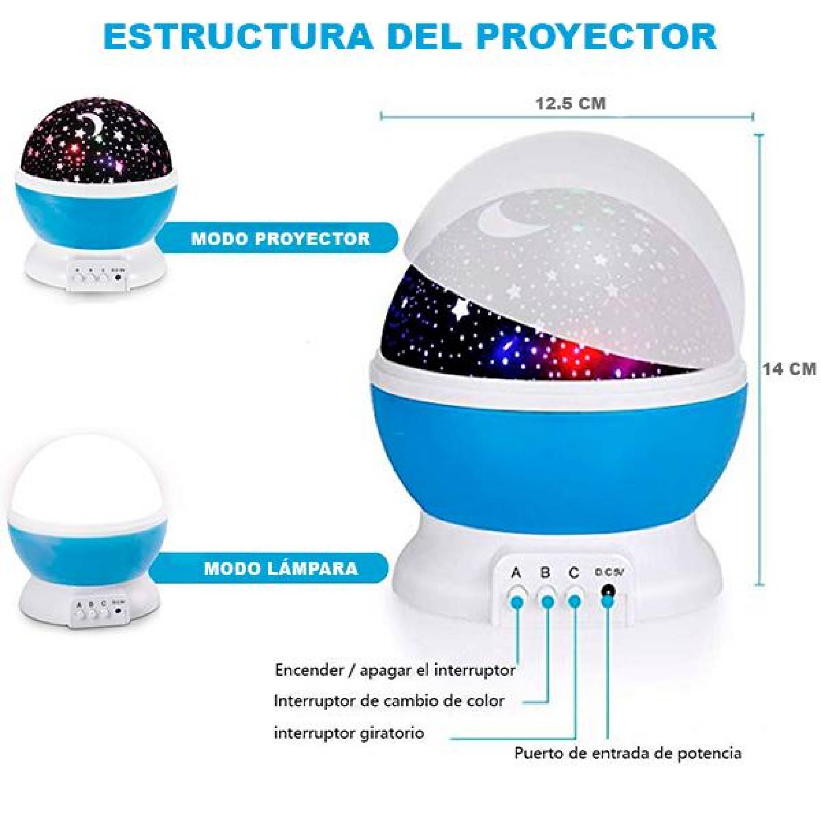 Lámpara Proyector De Estrellas Para Niños Luces Led, recamara Azul