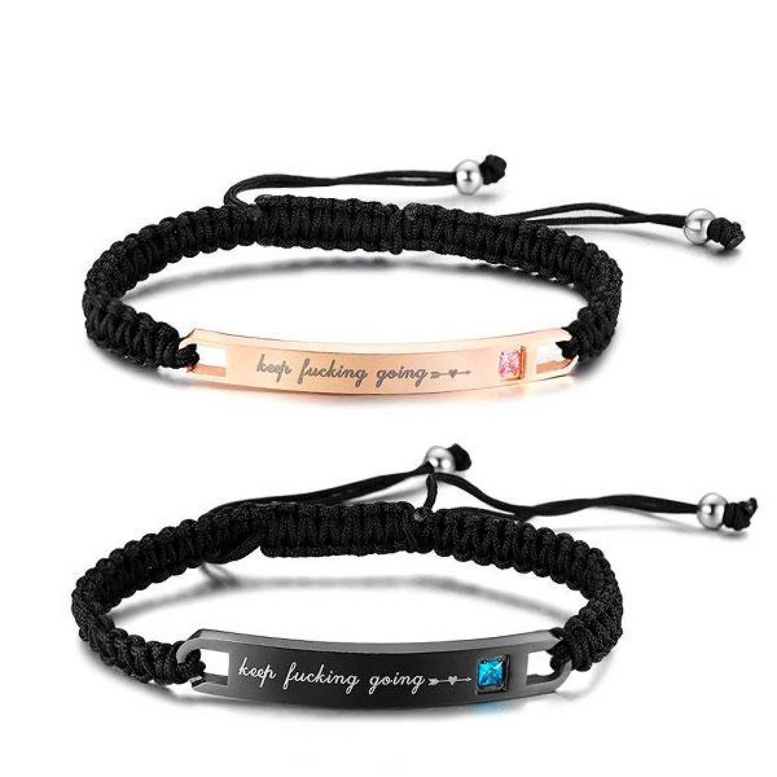 Pulseras para Pareja, Grabada, Diseño con Placa y Tejida, Flexible, Resistente, Ajustable