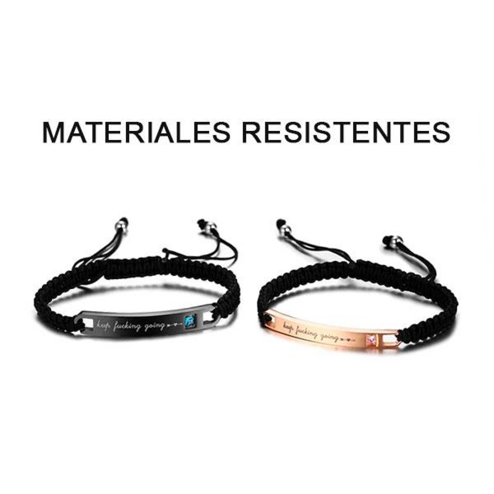 Pulseras para Pareja, Grabada, Diseño con Placa y Tejida, Flexible, Resistente, Ajustable
