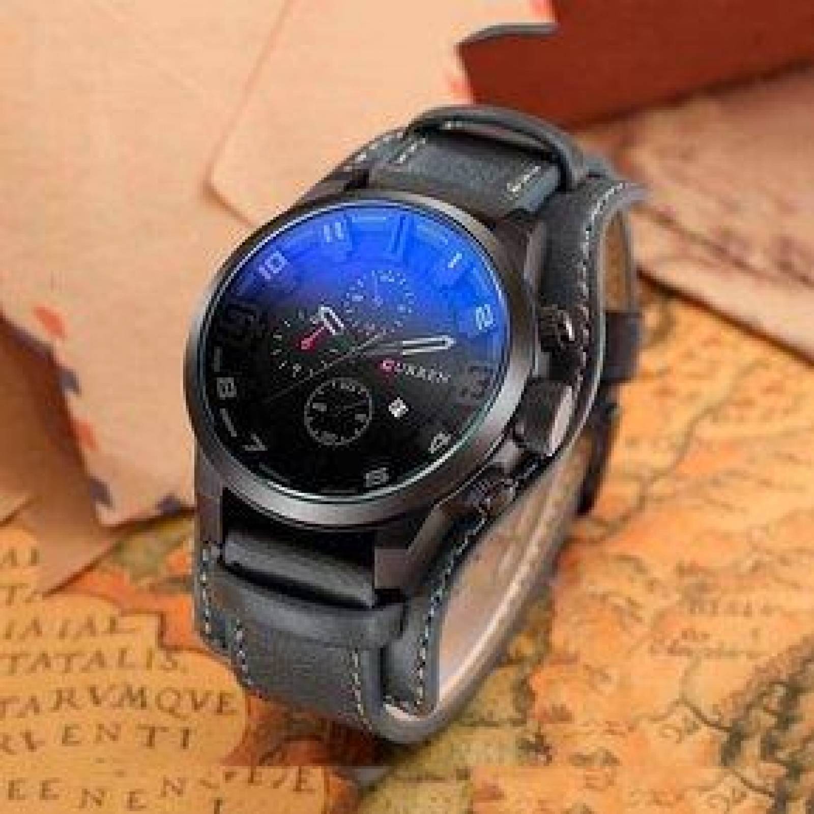 Reloj Curren para Hombre, Correa de Cuero, Ajustable, Con Fechador 