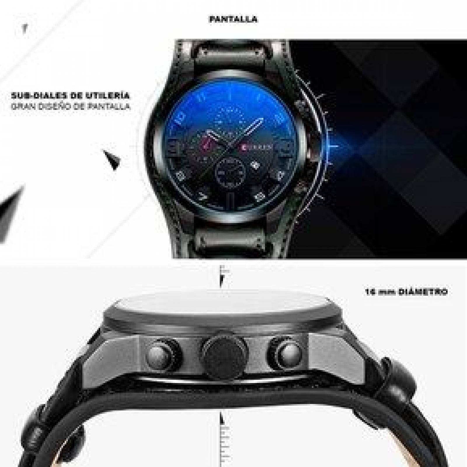 Reloj Curren para Hombre, Correa de Cuero, Ajustable, Con Fechador 