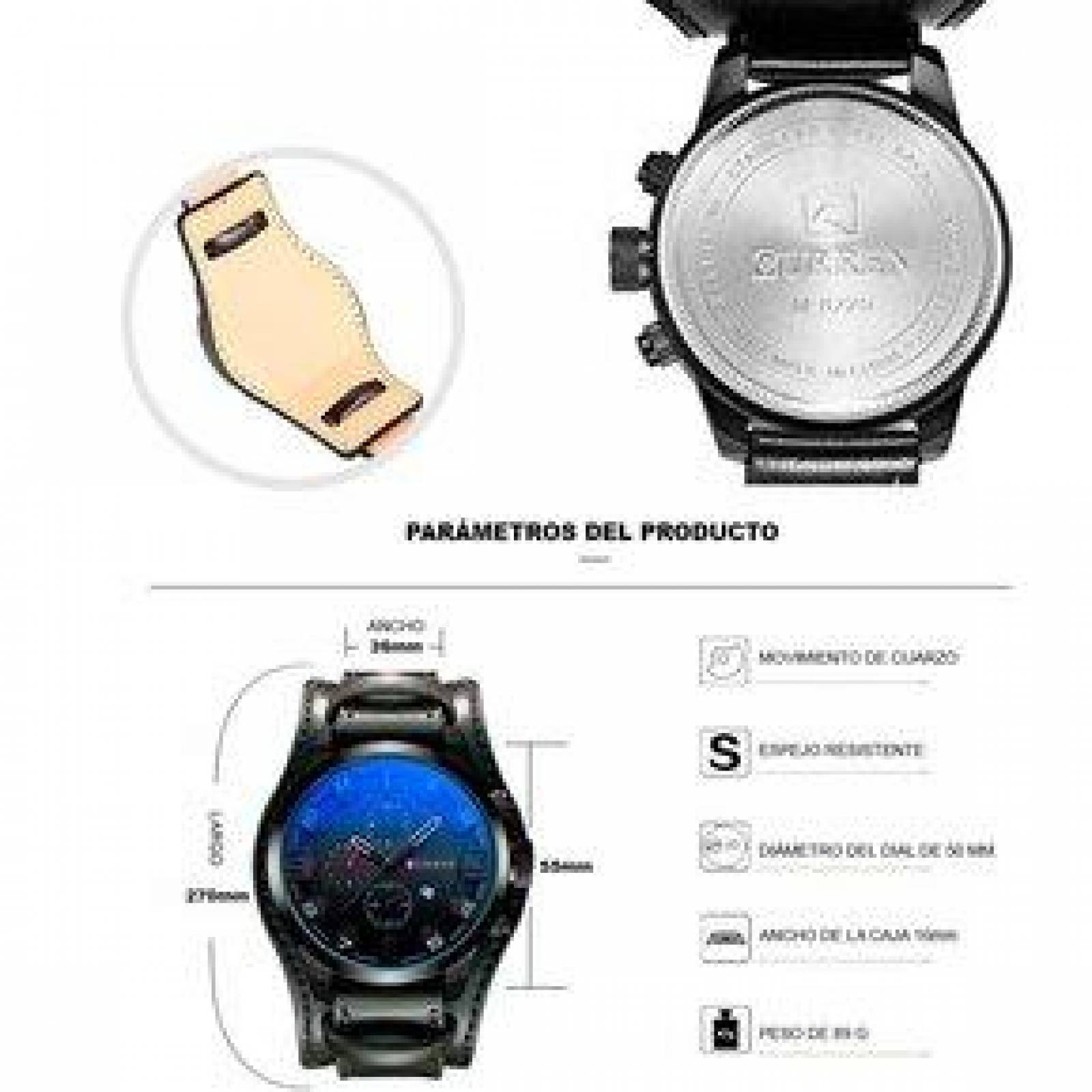 Reloj Curren para Hombre, Correa de Cuero, Ajustable, Con Fechador 