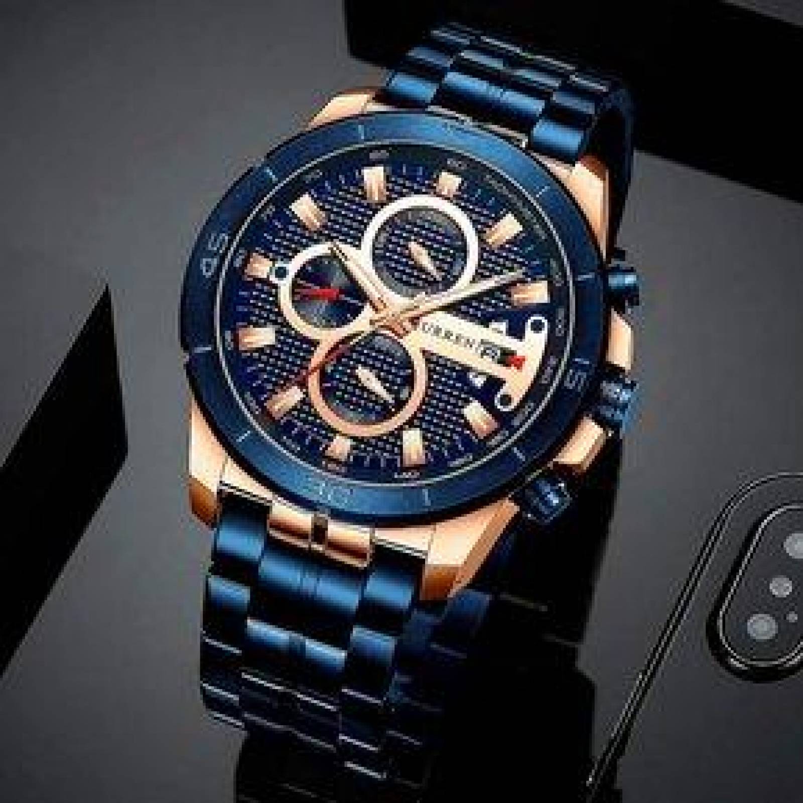 Reloj Curren para Hombre, Cronógrafo, Correa de Acero, Ajustable 