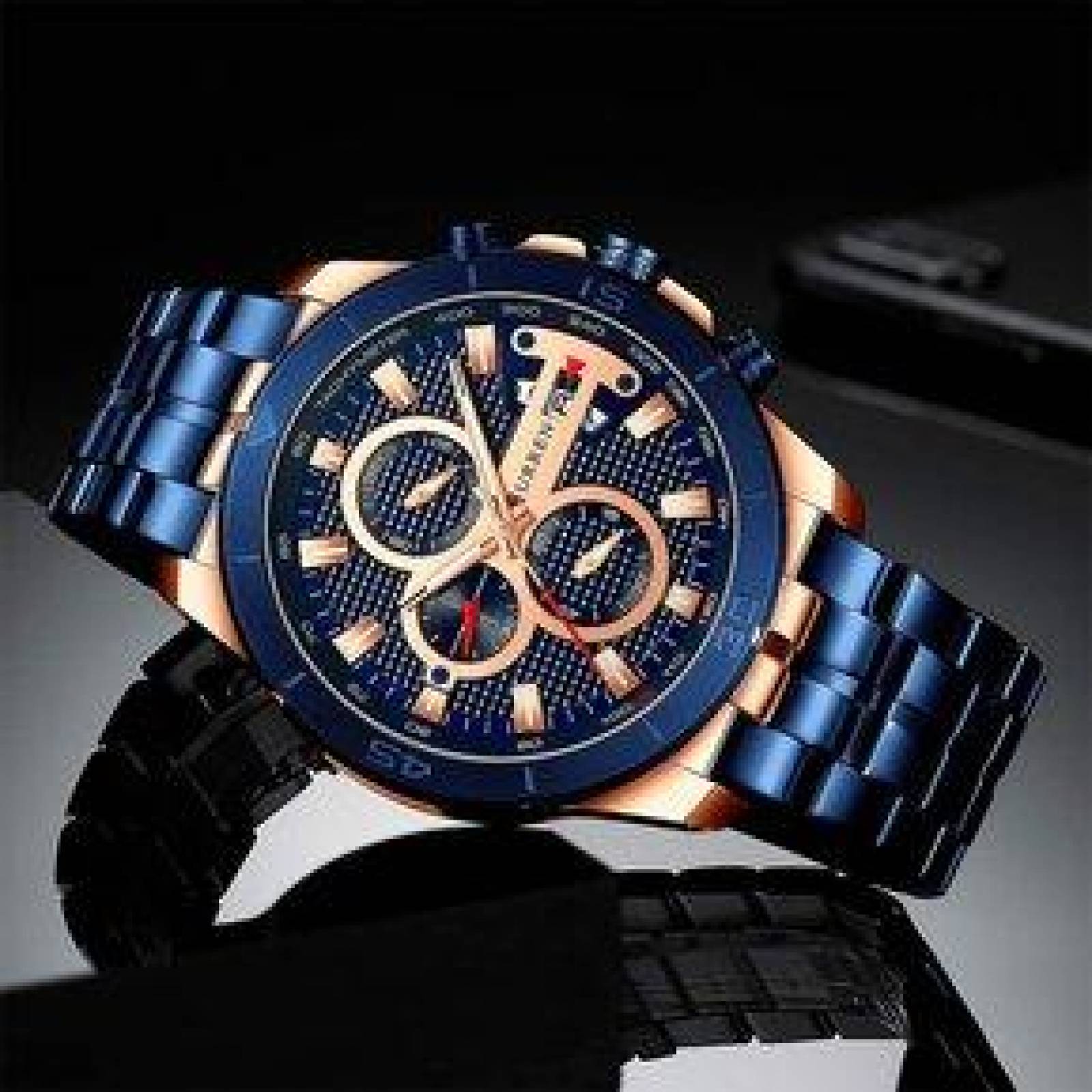 Reloj Curren para Hombre, Cronógrafo, Correa de Acero, Ajustable 