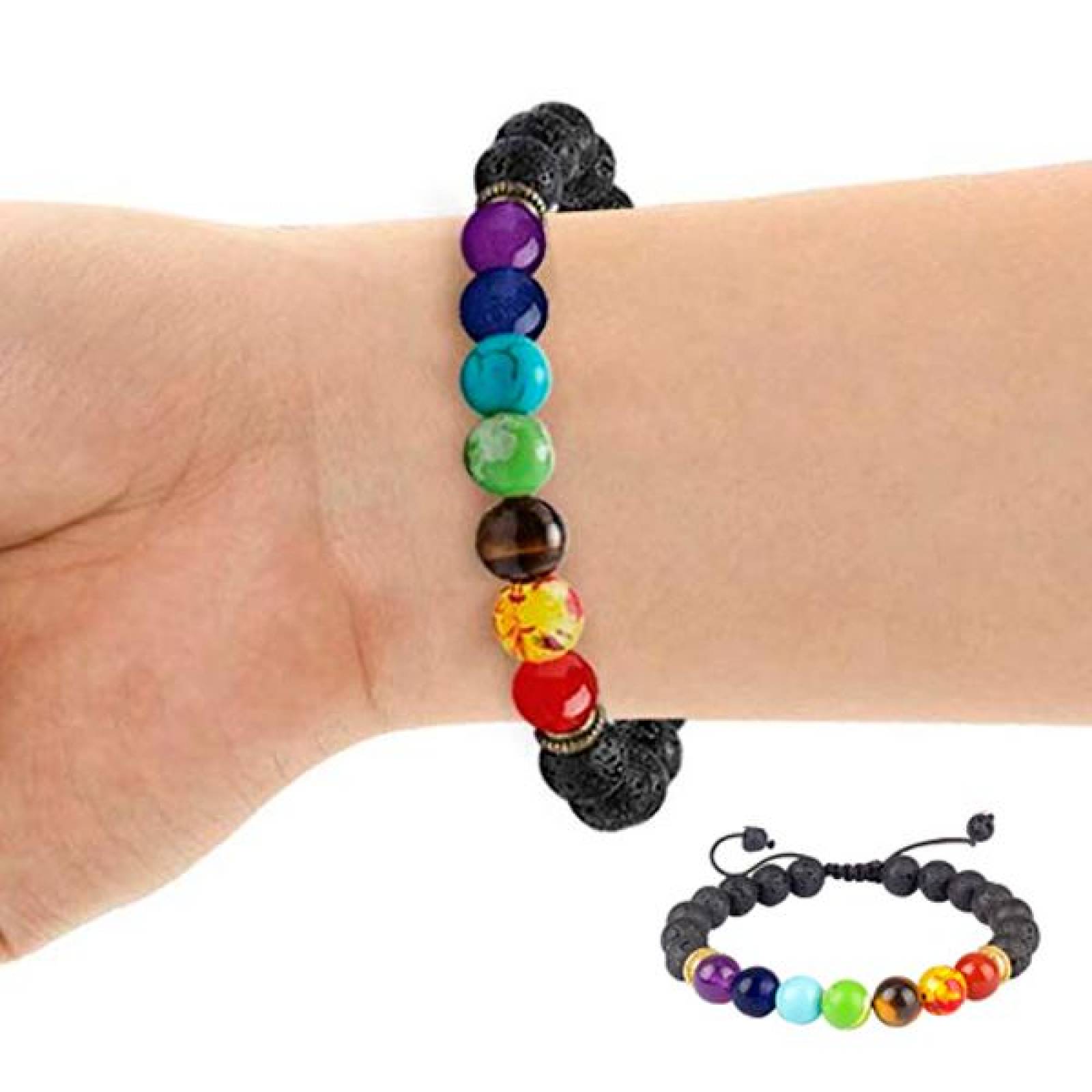Pulsera de Colores Unisex 1 Pieza, de Elástico, con Piedra Volcánica, Alineación de Chakras 
