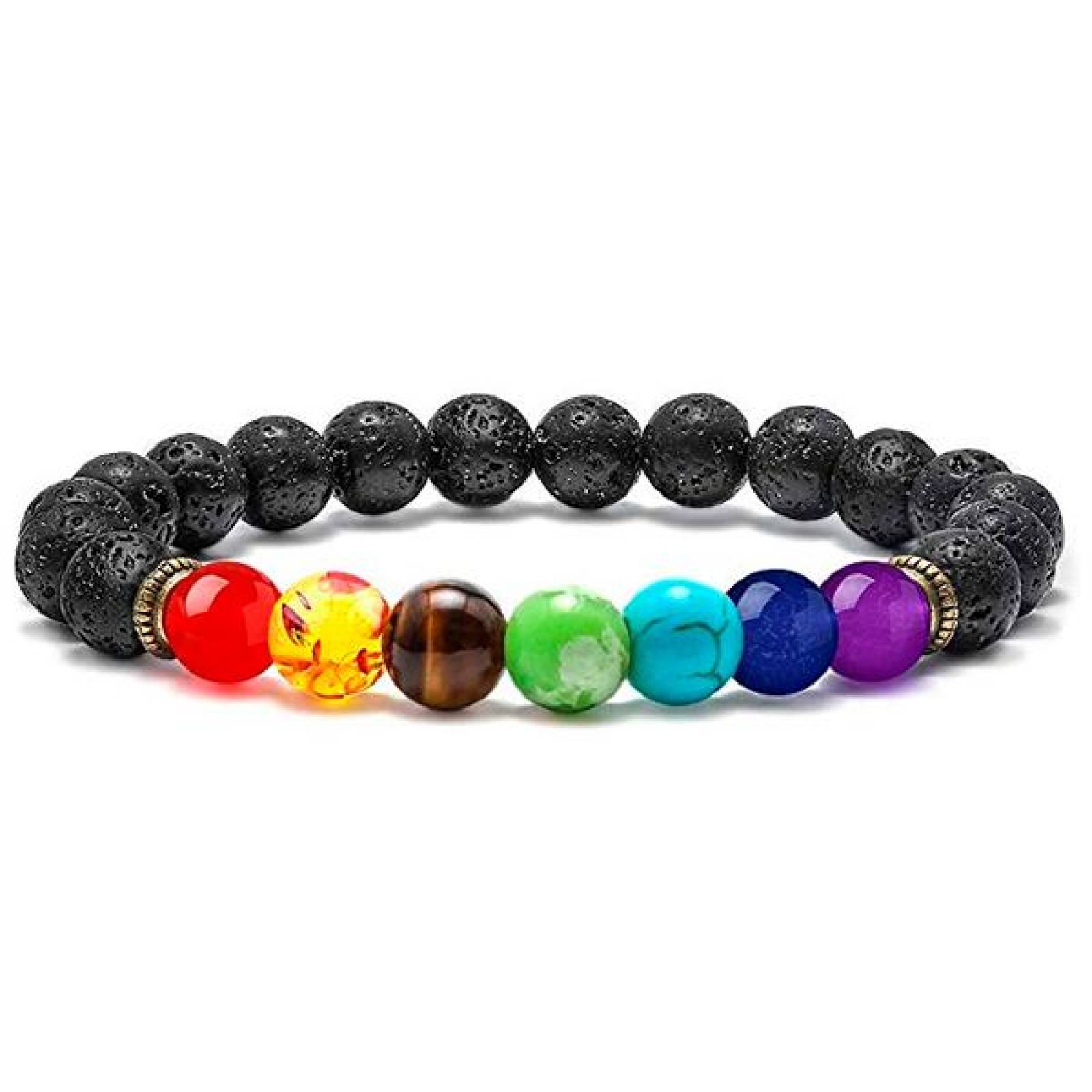 Pulsera de Colores Unisex 1 Pieza, de Elástico, con Piedra Volcánica, Alineación de Chakras 
