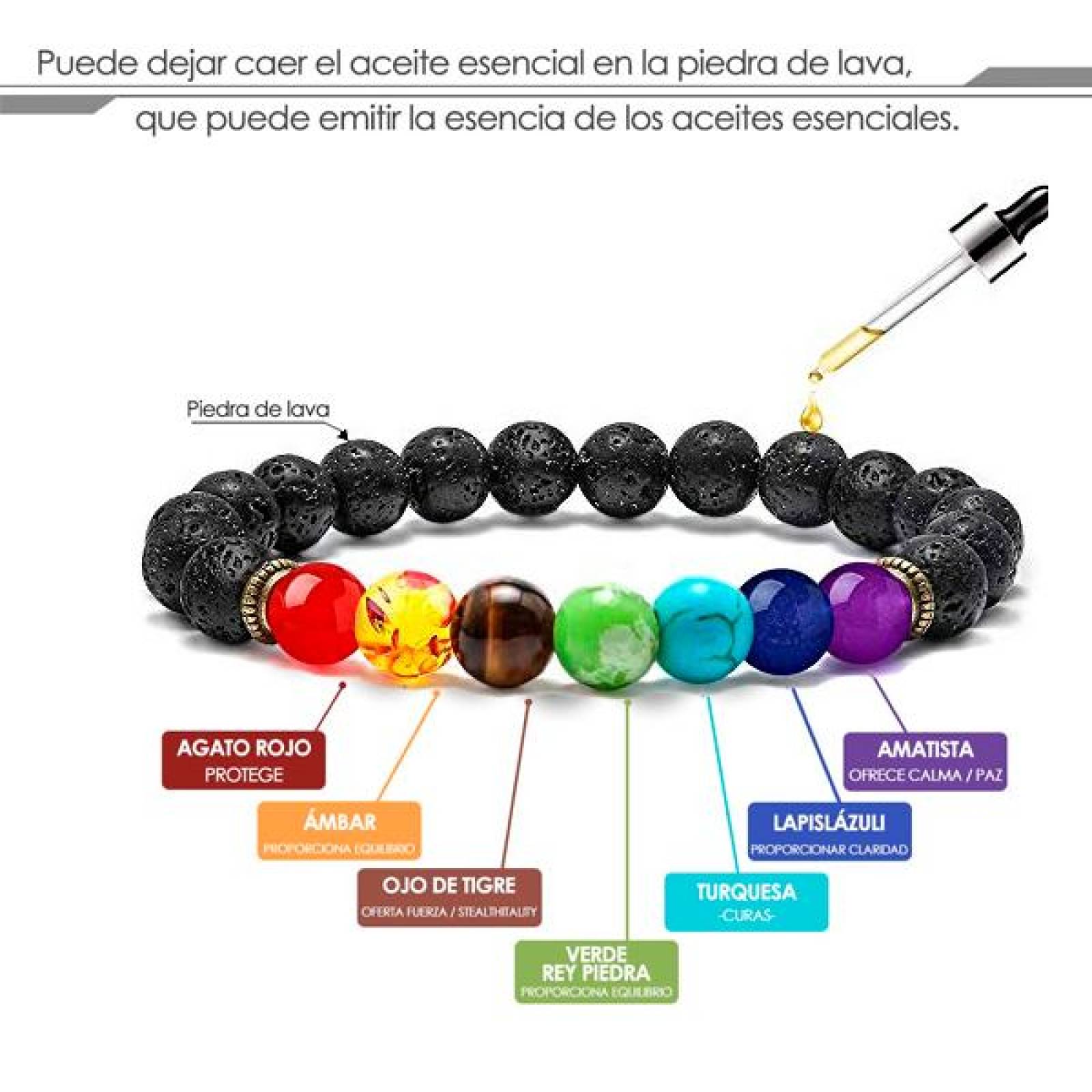 Pulsera de Colores Unisex 1 Pieza, de Elástico, con Piedra Volcánica, Alineación de Chakras 