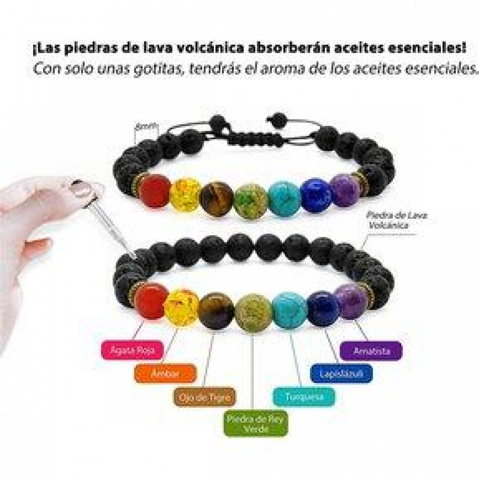 Pulsera con Piedra Volcánica, Alineación de 7 Chakras, Aromaterapia 