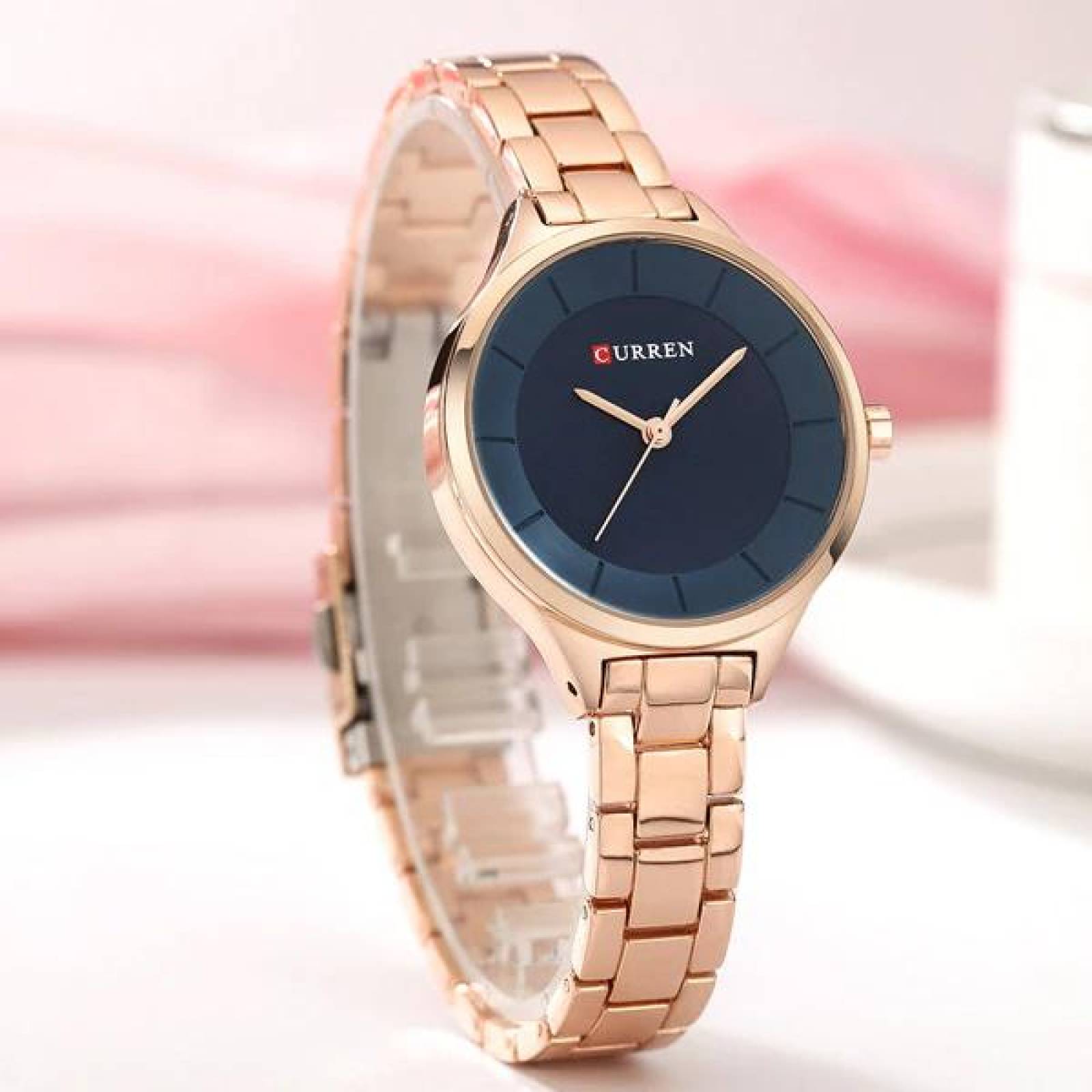 Reloj CURREN para Mujer, Análogo, con Correa de Acero Inoxidable de Eslabones Ajustable con Broche d 