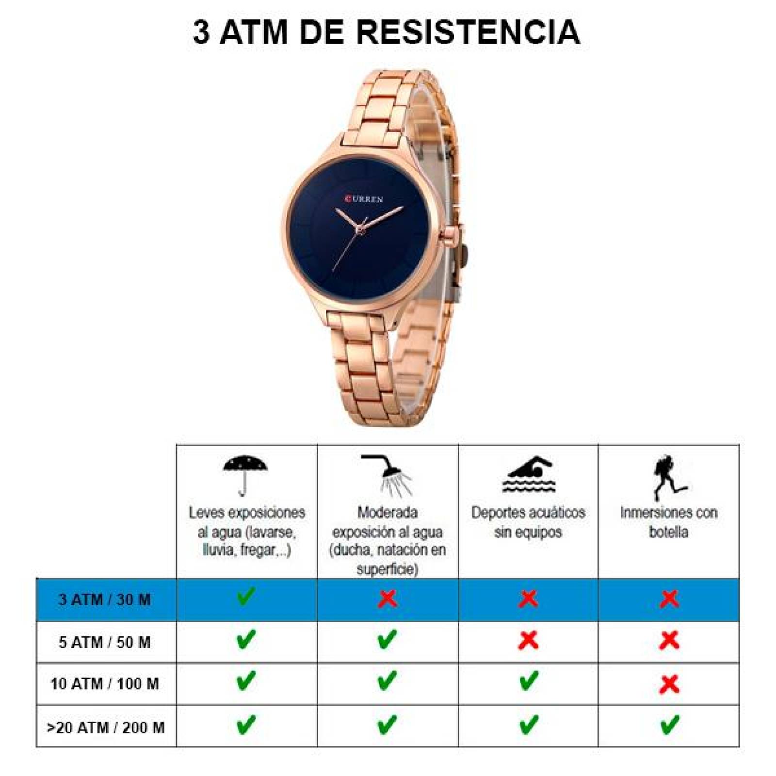 Reloj CURREN para Mujer, Análogo, con Correa de Acero Inoxidable de Eslabones Ajustable con Broche d 