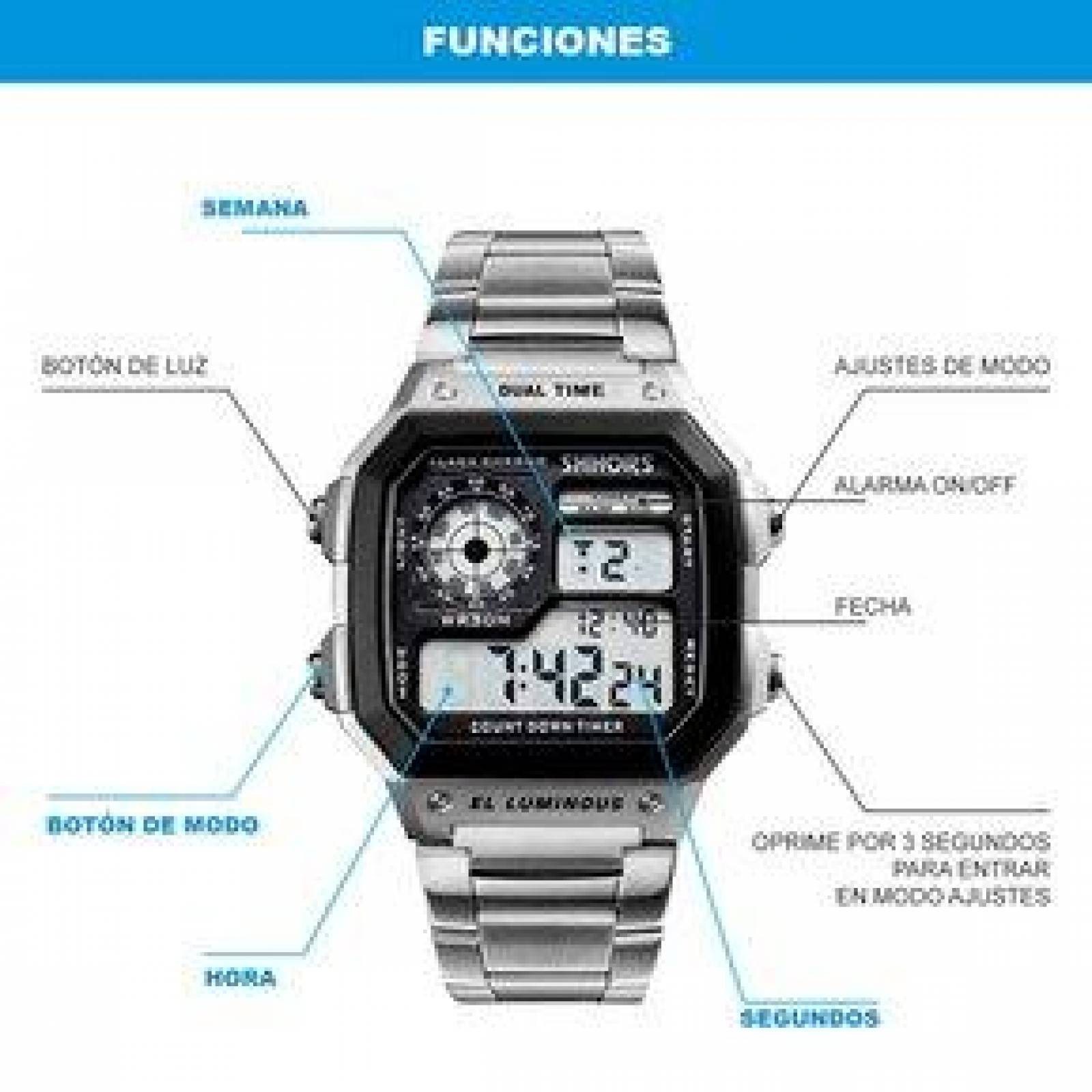 Reloj SHHORS Unisex Deportivo con Fechador Alarma Luz LED 