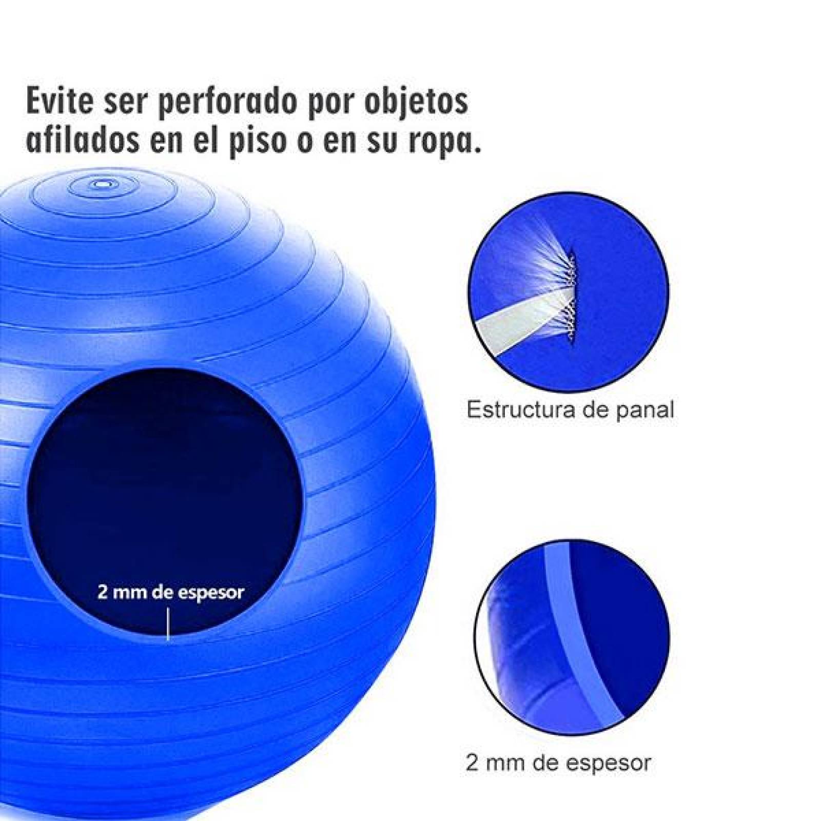 Pelota para Ejercicio, para Pilates, Yoga, Fitness, Resistente, con Bomba, Antideslizante, Multifunc Azul