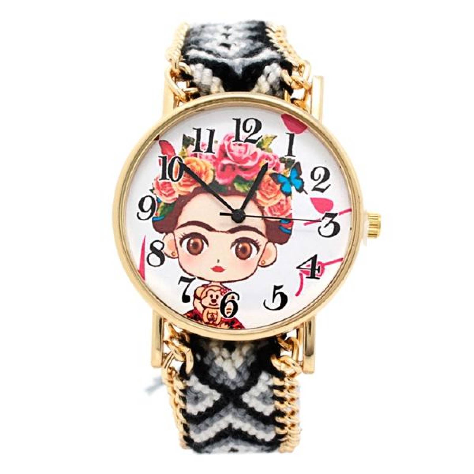 Reloj de Pulsera para Mujer, Dibujo Animado de Frida Kahlo, Ajustable, Análogo, Moderno, Correa de T Multicolor 25 mm