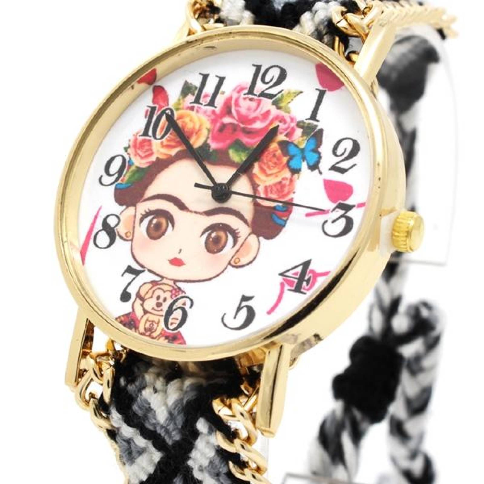 Reloj de Pulsera para Mujer, Dibujo Animado de Frida Kahlo, Ajustable, Análogo, Moderno, Correa de T Multicolor 25 mm