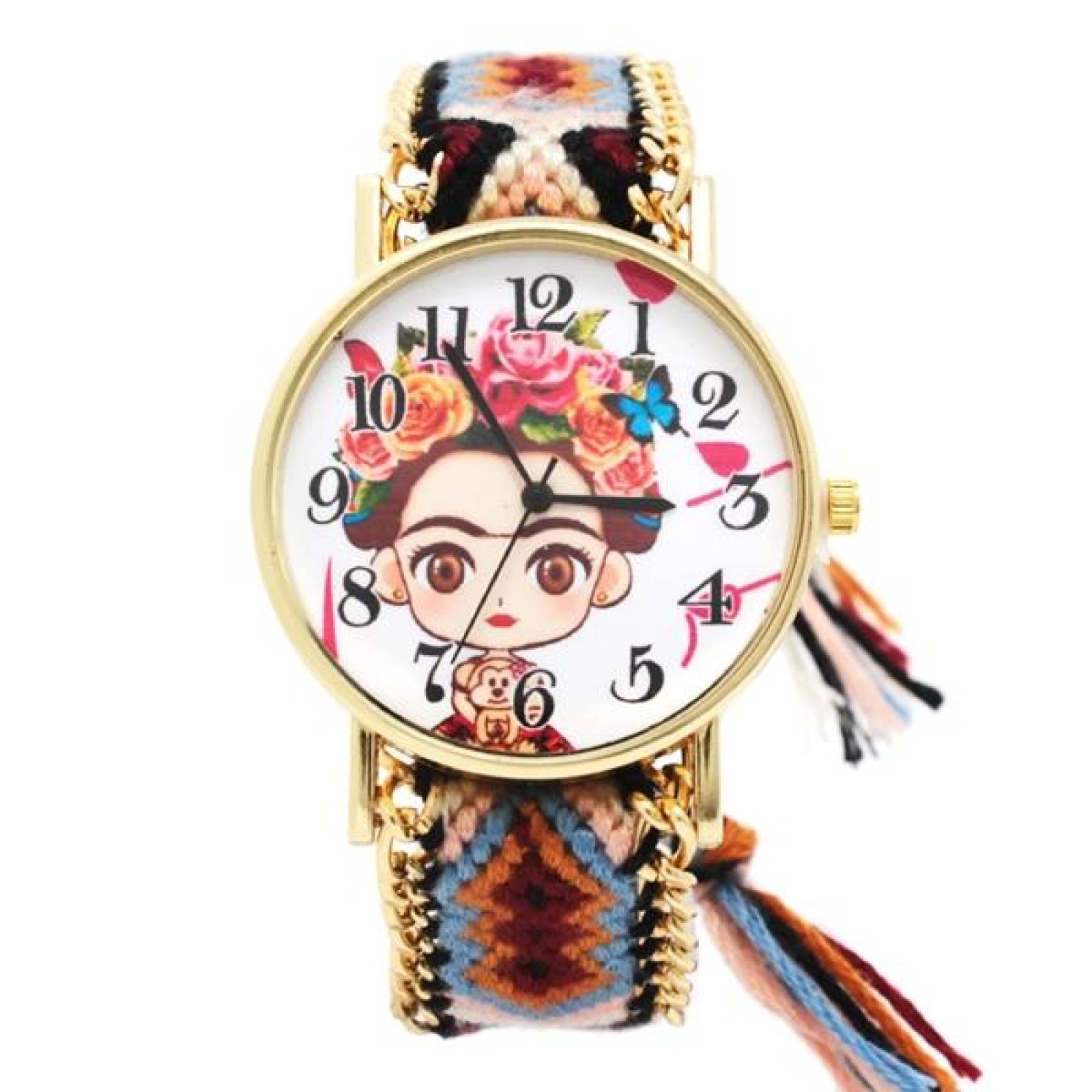 Reloj de Pulsera para Mujer, Dibujo Animado de Frida Kahlo, Ajustable, Análogo, Moderno, Correa de T Multicolor 25 mm