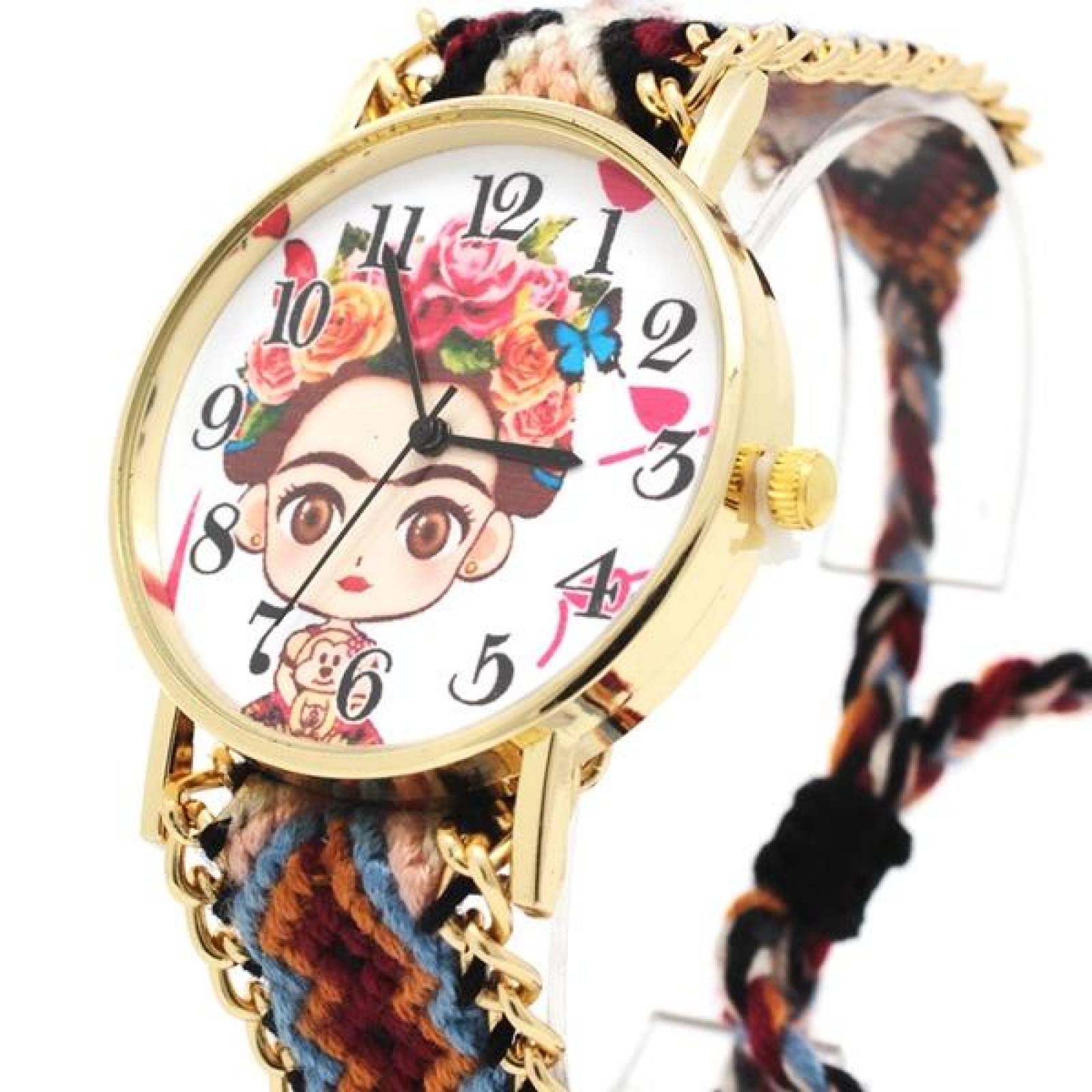 Reloj de Pulsera para Mujer, Dibujo Animado de Frida Kahlo, Ajustable, Análogo, Moderno, Correa de T Multicolor 25 mm