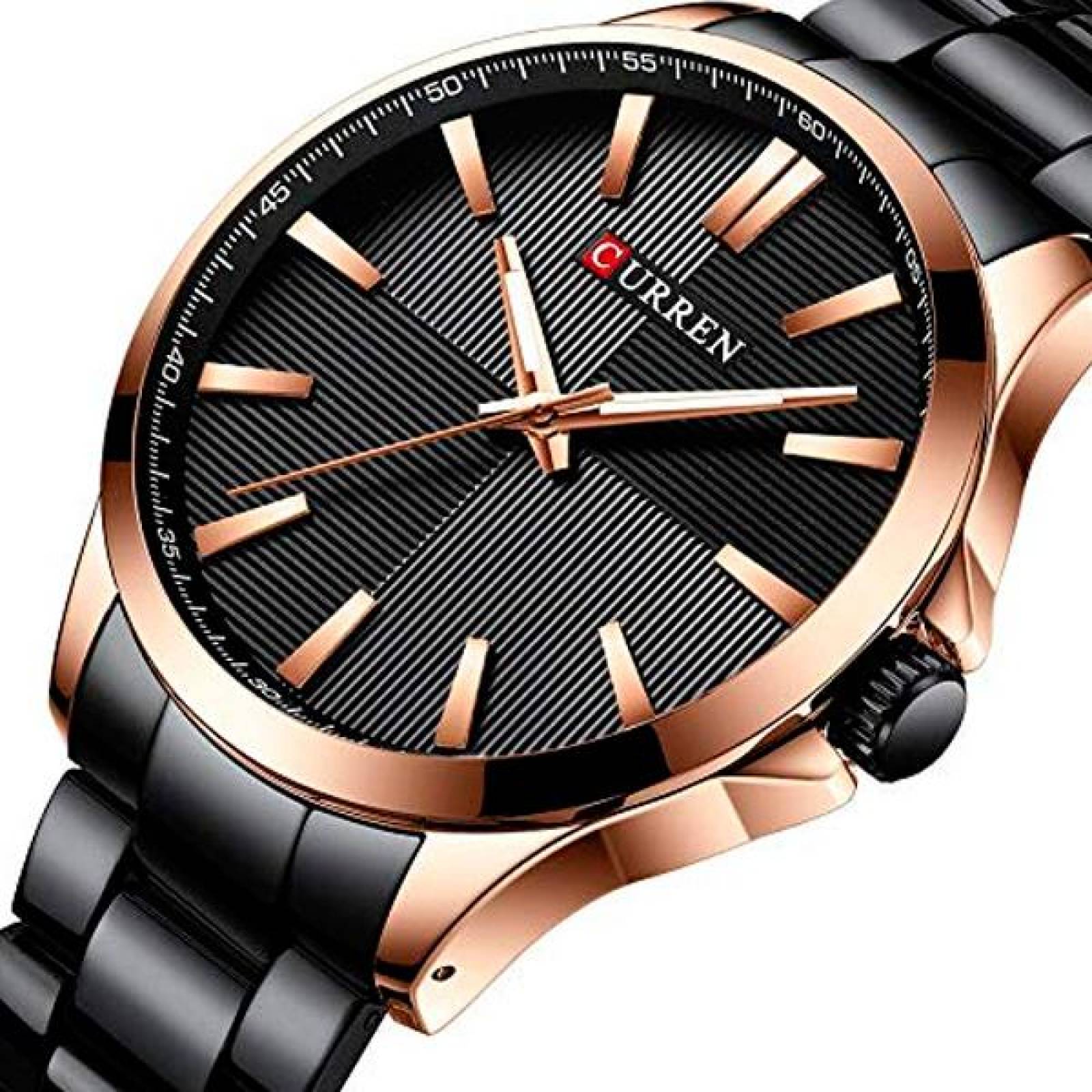 Reloj Curren para Hombre, Análogo, Formal, Ejecutivo, Ajustable, 3 ATM, Cuarzo, Acero Inoxidable, Br 25 mm Negro