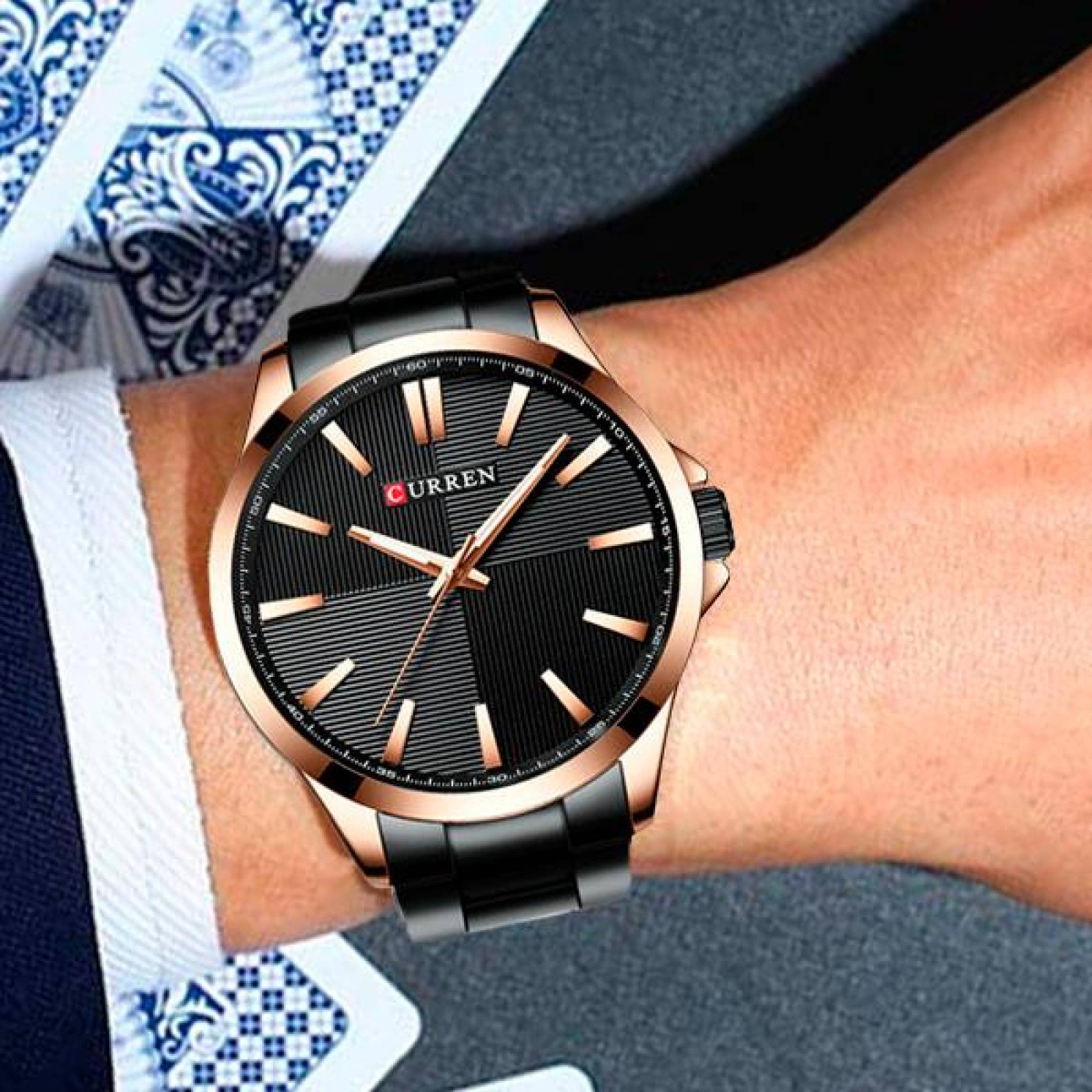 Reloj Curren para Hombre, Análogo, Formal, Ejecutivo, Ajustable, 3 ATM, Cuarzo, Acero Inoxidable, Br 25 mm Negro