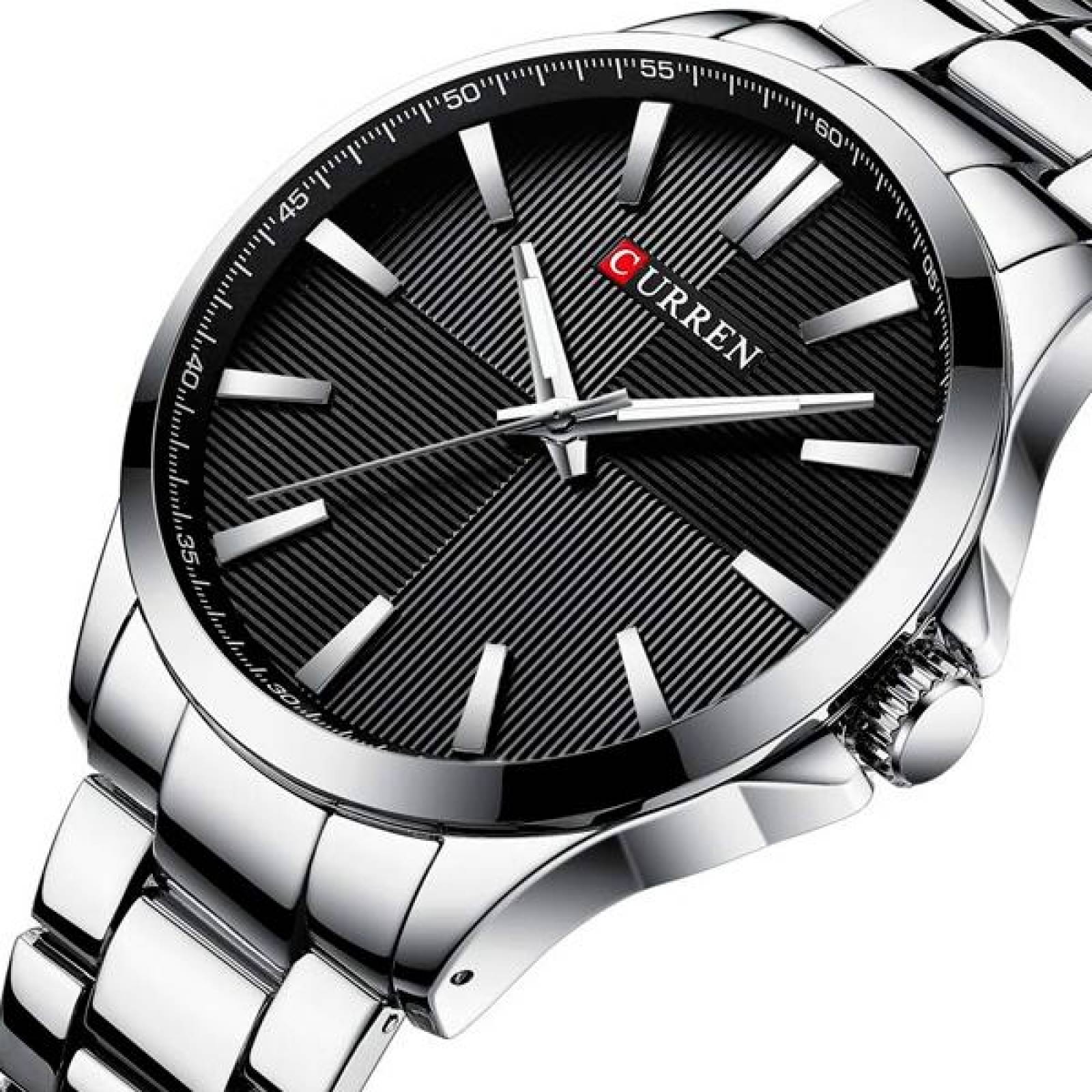 Reloj Curren para Hombre, Análogo, Formal, Ejecutivo, Ajustable, 3 ATM, Cuarzo, Acero Inoxidable, Br Plateado 25 mm