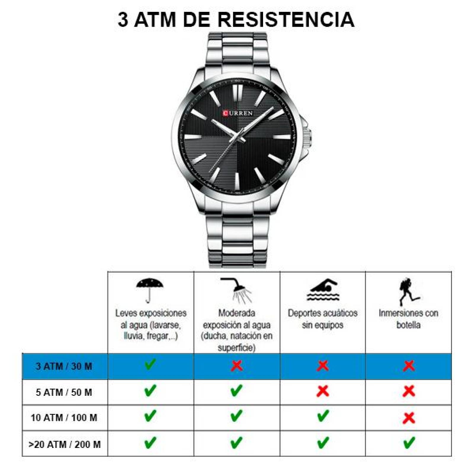 Reloj Curren para Hombre, Análogo, Formal, Ejecutivo, Ajustable, 3 ATM, Cuarzo, Acero Inoxidable, Br Plateado 25 mm