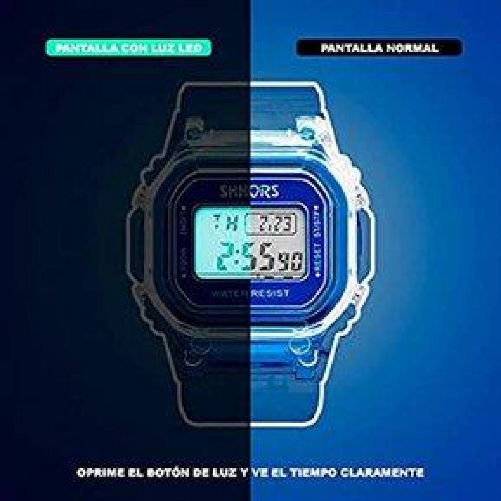 Reloj SHHORS Digital Diseño Retro Correa de Silicón, Broche de Hebilla 