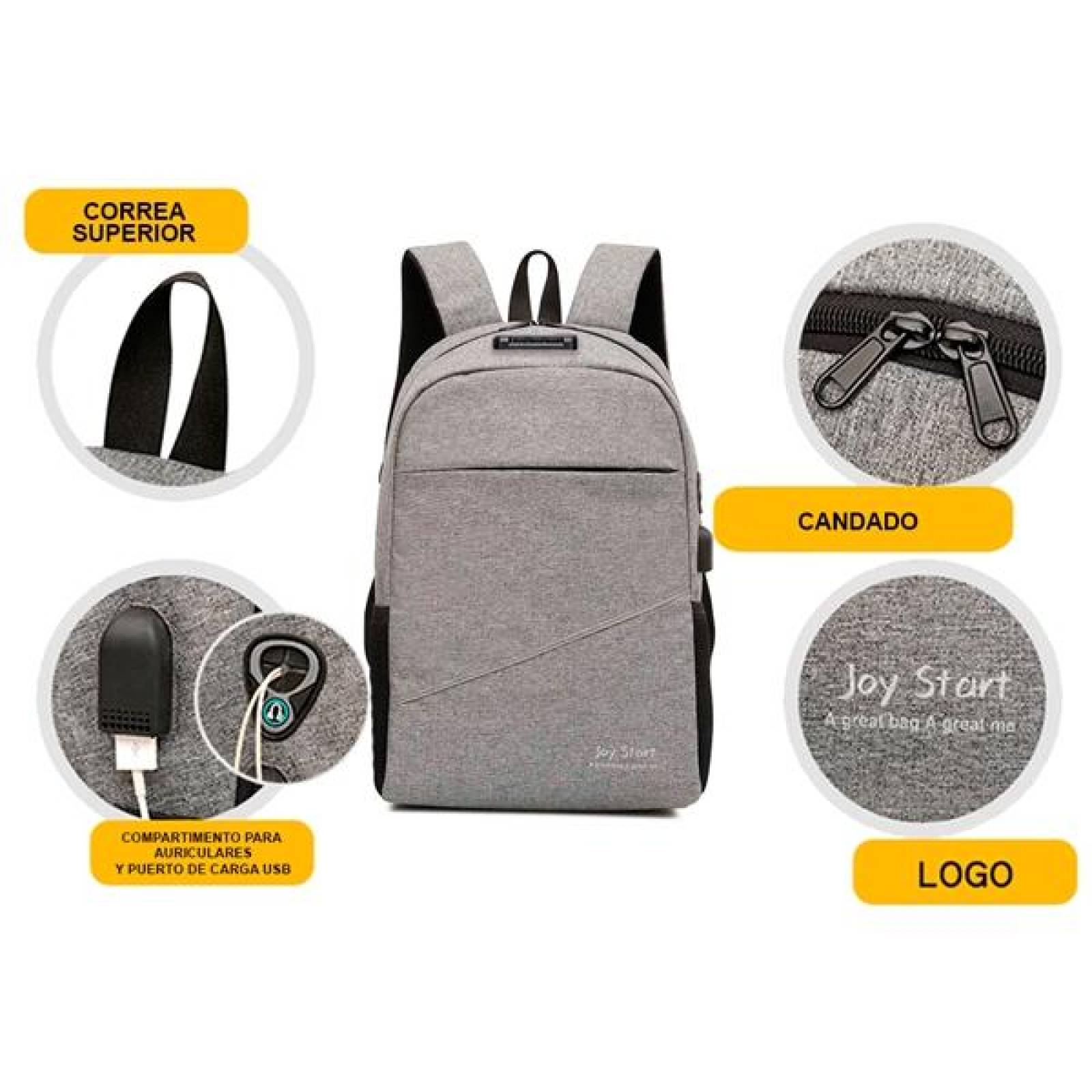 Mochila para Laptop o Escolar, Antirrobo + Mariconera, con Candado y Puerto USB, Impermeable, Gris 