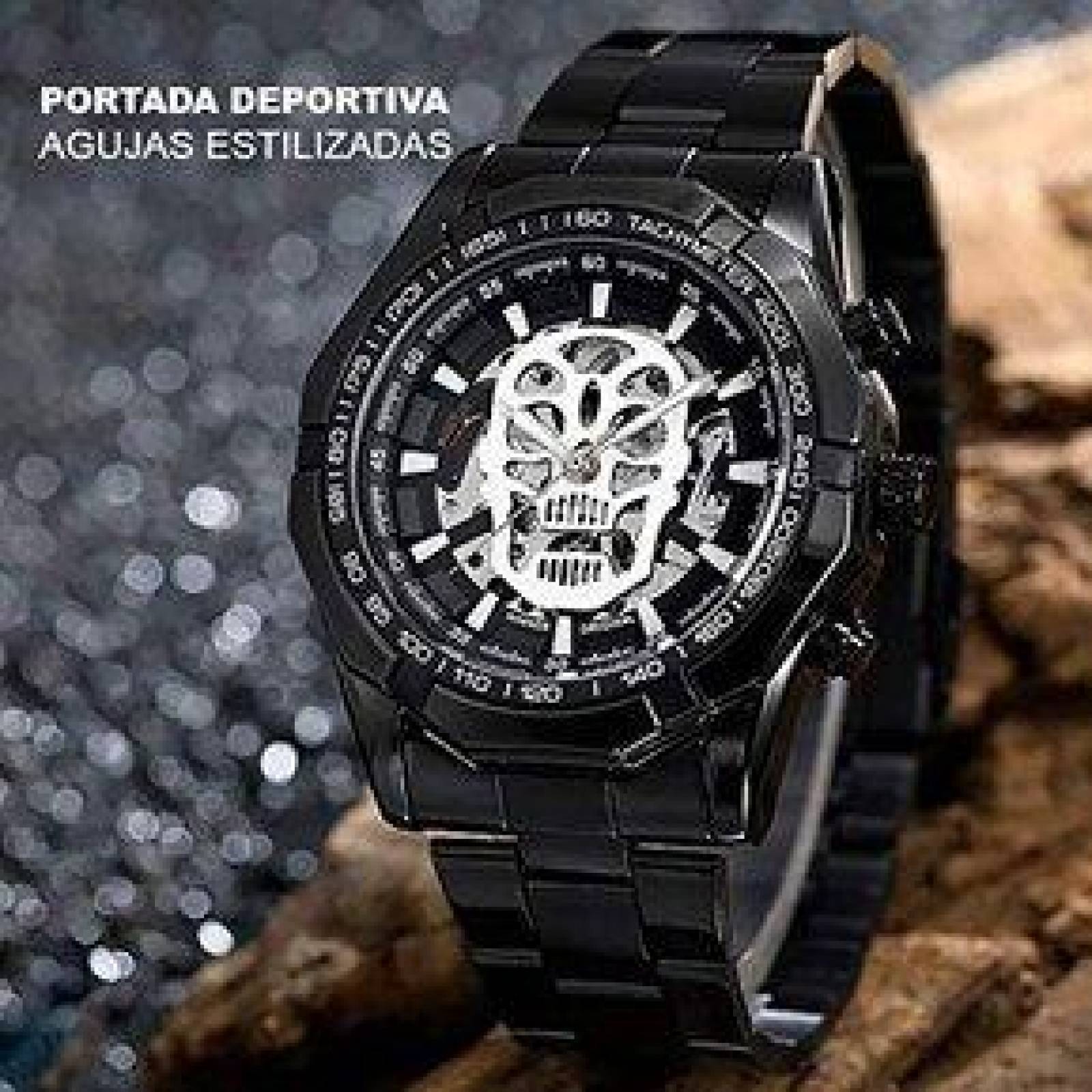 Reloj para Hombre, Mecánico, Calavera, Skull, Ajustable Broche presión 