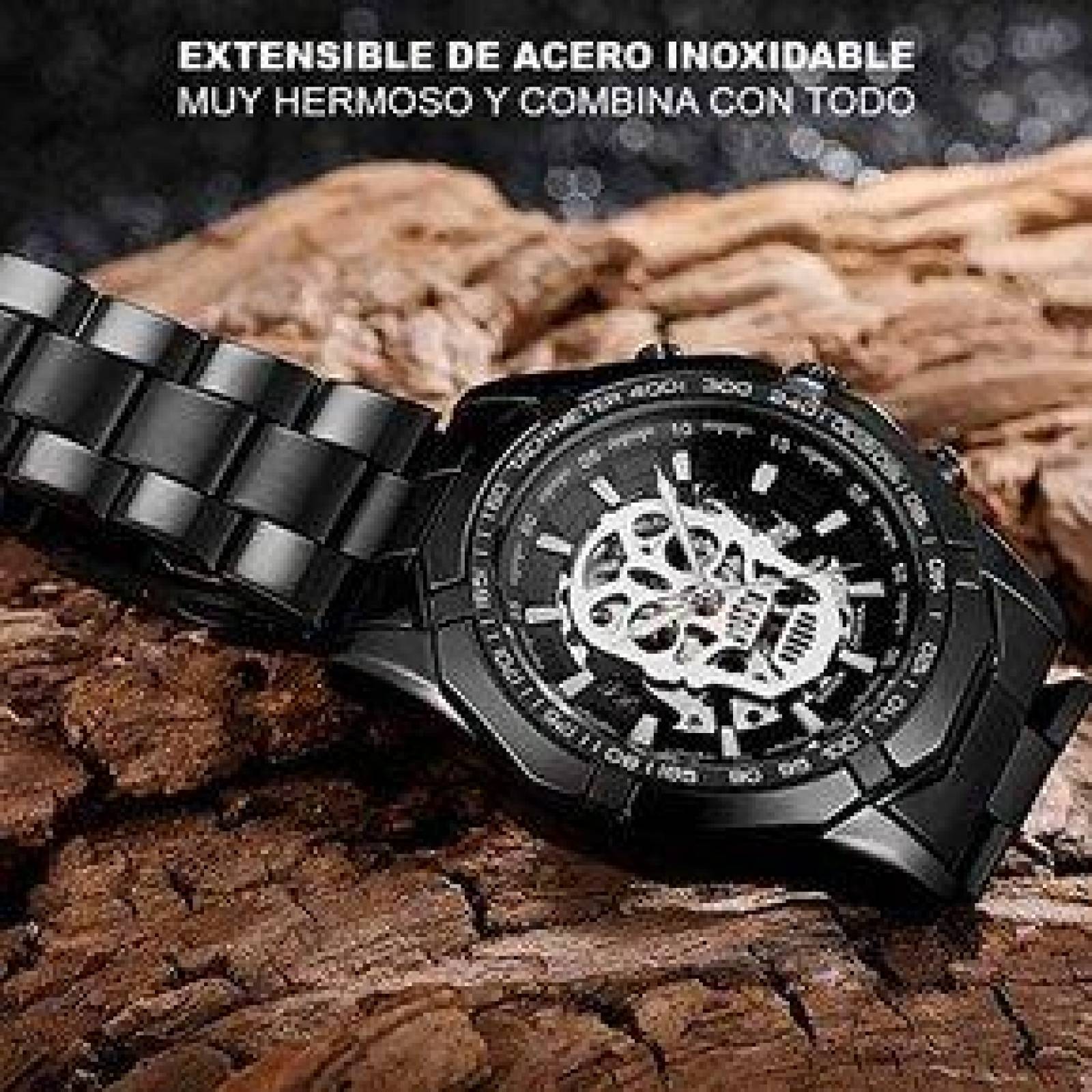 Reloj para Hombre, Mecánico, Calavera, Skull, Ajustable Broche presión 