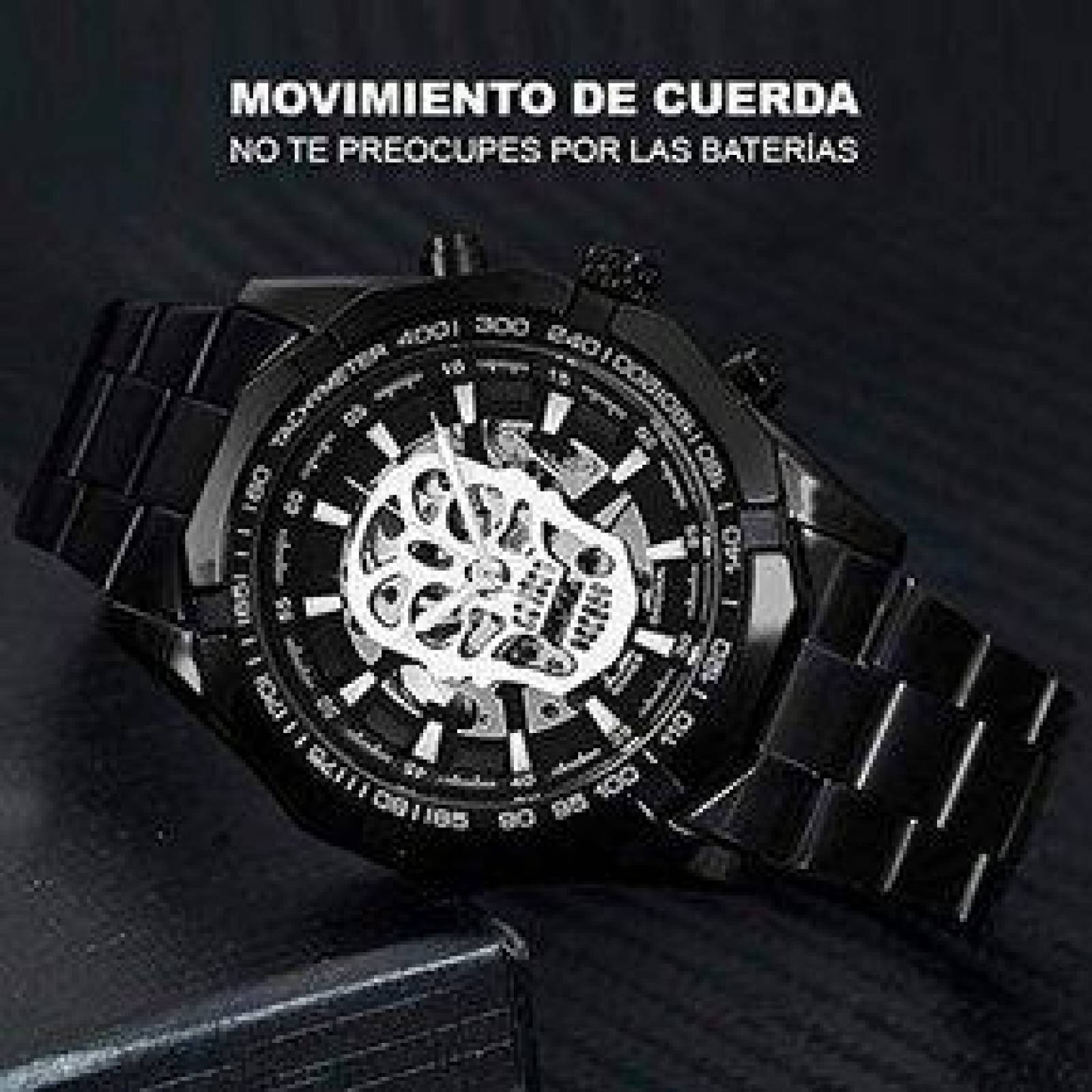 Reloj para Hombre, Mecánico, Calavera, Skull, Ajustable Broche presión 