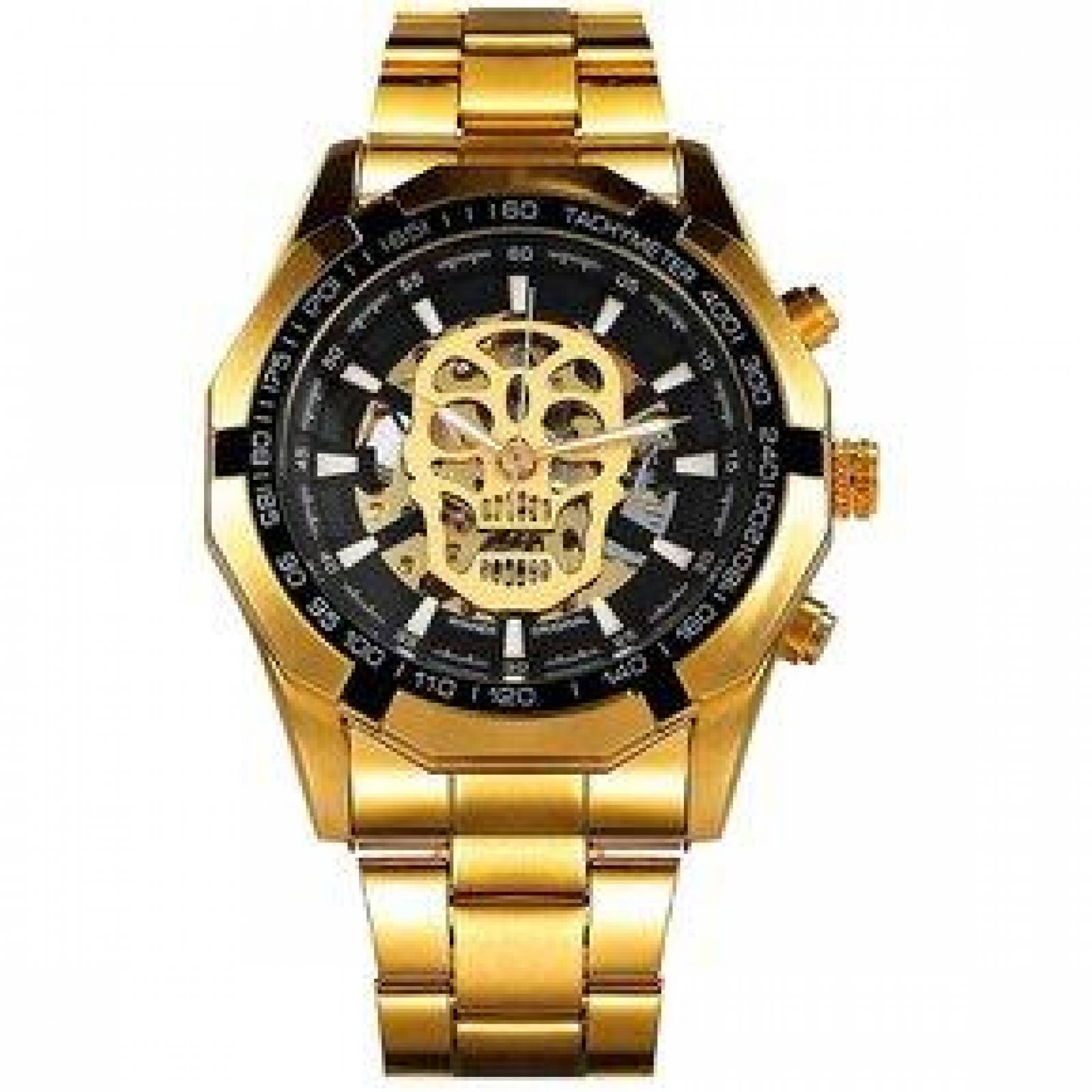 Reloj para Hombre, Mecánico, Calavera, Skull, Ajustable Broche presión 
