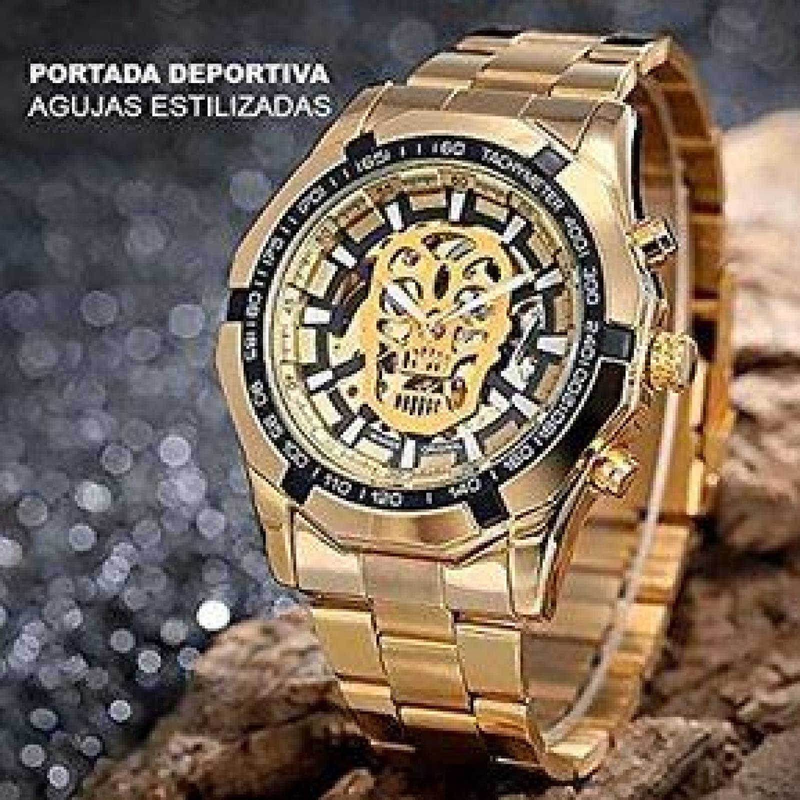 Reloj para Hombre, Mecánico, Calavera, Skull, Ajustable Broche presión 