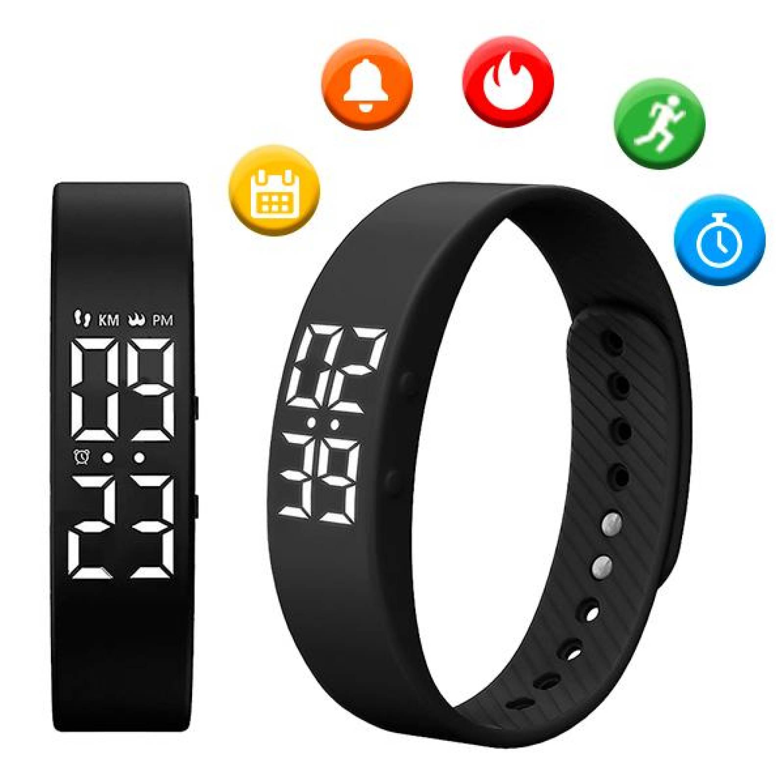 Reloj Pulsera, Fit Band, Carga USB, Fitness, Contador de Calorías, Pasos, Distancia, Calendario, Neg 