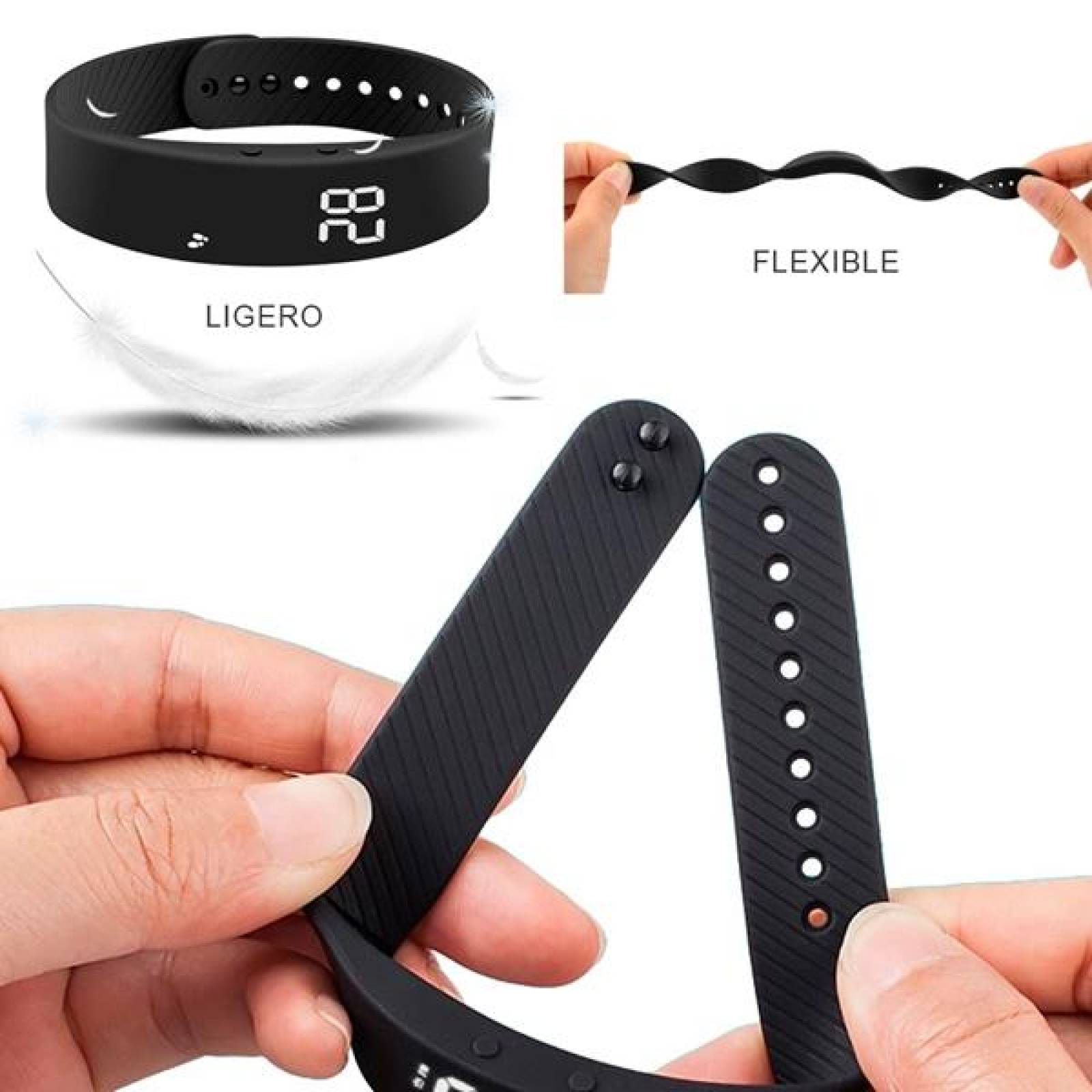 Reloj Pulsera, Fit Band, Carga USB, Fitness, Contador de Calorías, Pasos, Distancia, Calendario, Neg 