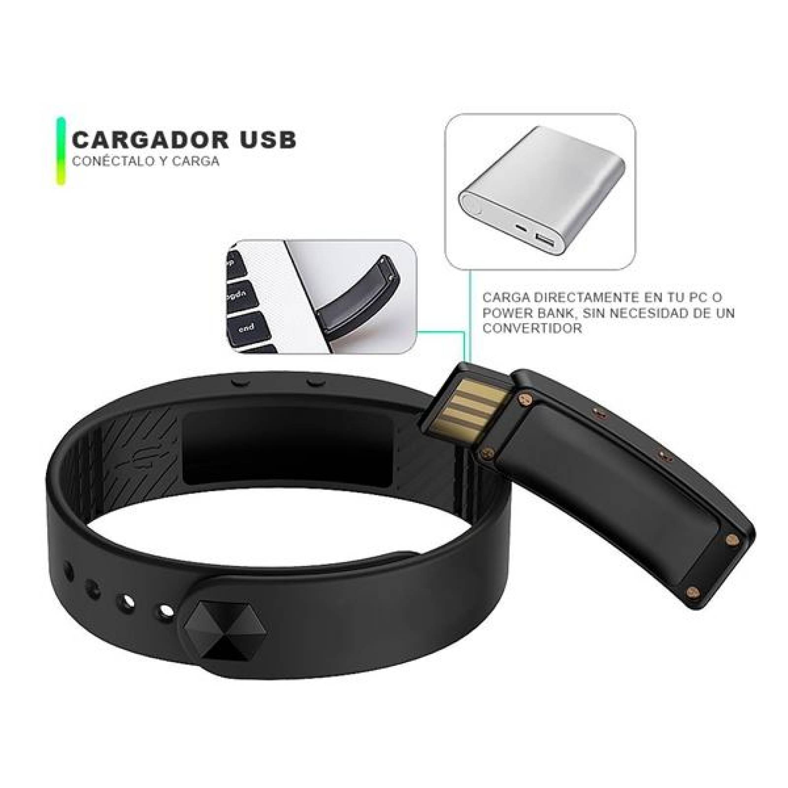 Reloj Pulsera, Fit Band, Carga USB, Fitness, Contador de Calorías, Pasos, Distancia, Calendario, Neg 