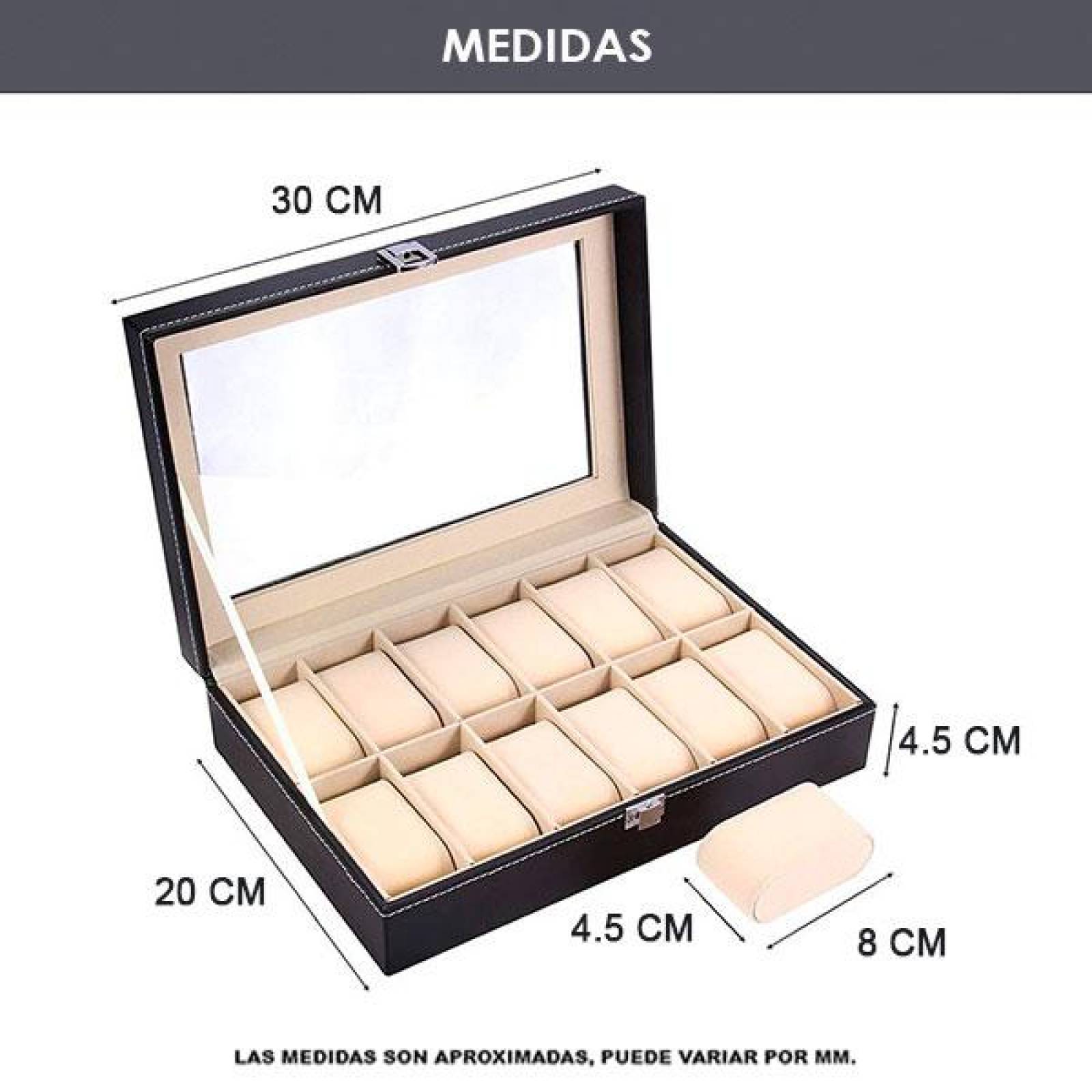 Estuche de Relojes, Caja Organizadora, Mostrador, 12 Espacios, Alhajero de Piel con Visor, Alcochona