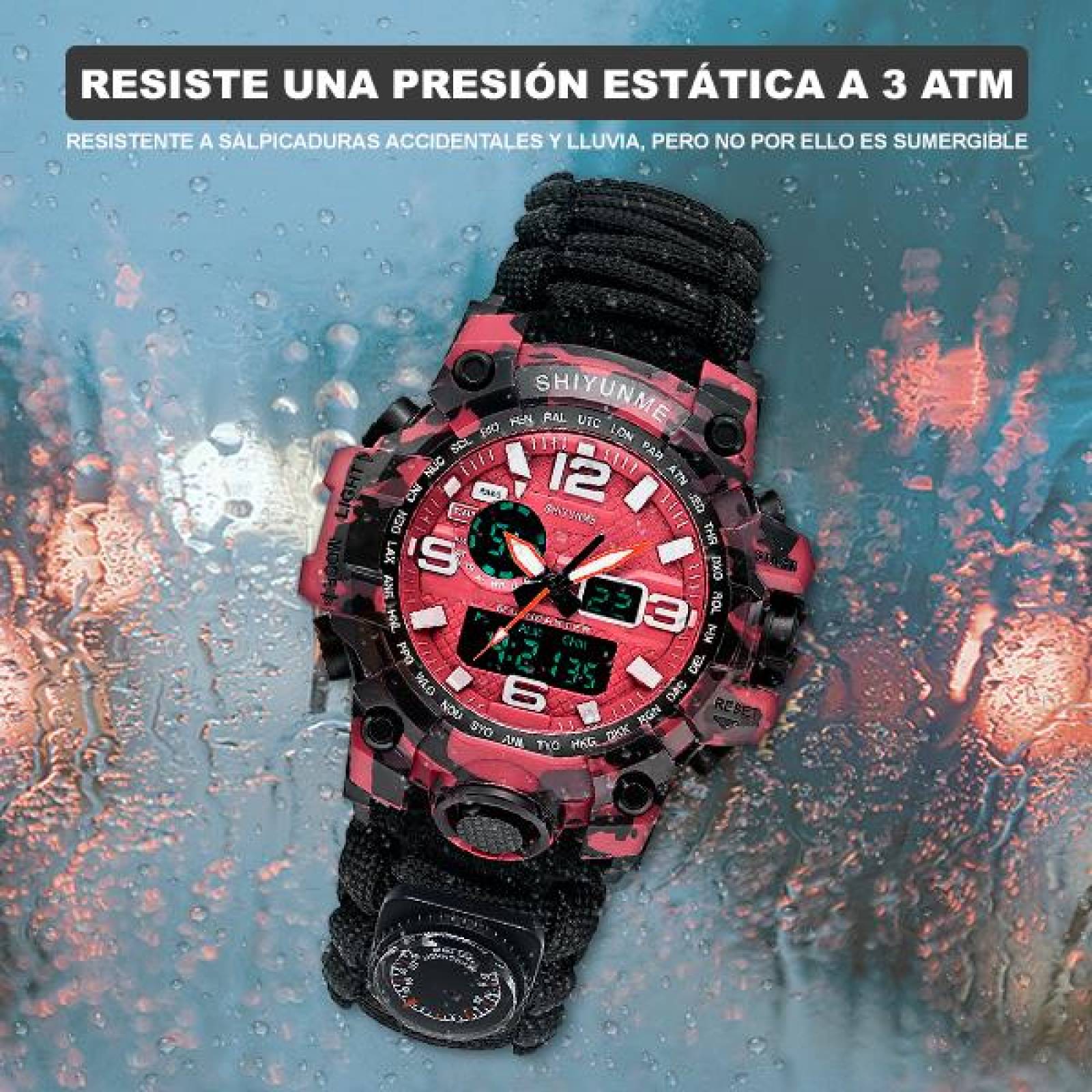 Reloj de Supervivencia, con Iluminación, Navaja, Brújula, Análogo, Generador de Fogata, Termometro,  