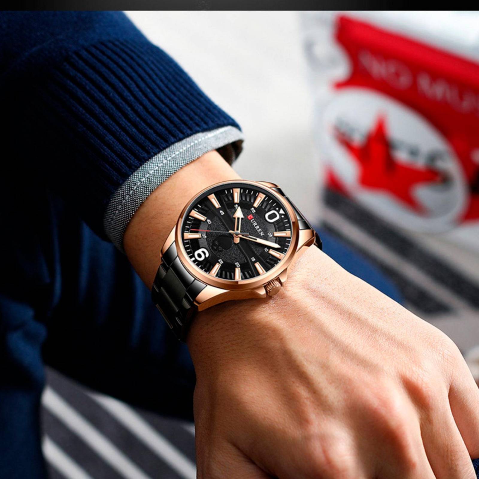 Reloj Curren Hombre,Análogo, Extensible Metal, Elegante, Broche Mariposa, Diseño Moderno, Casual, Re