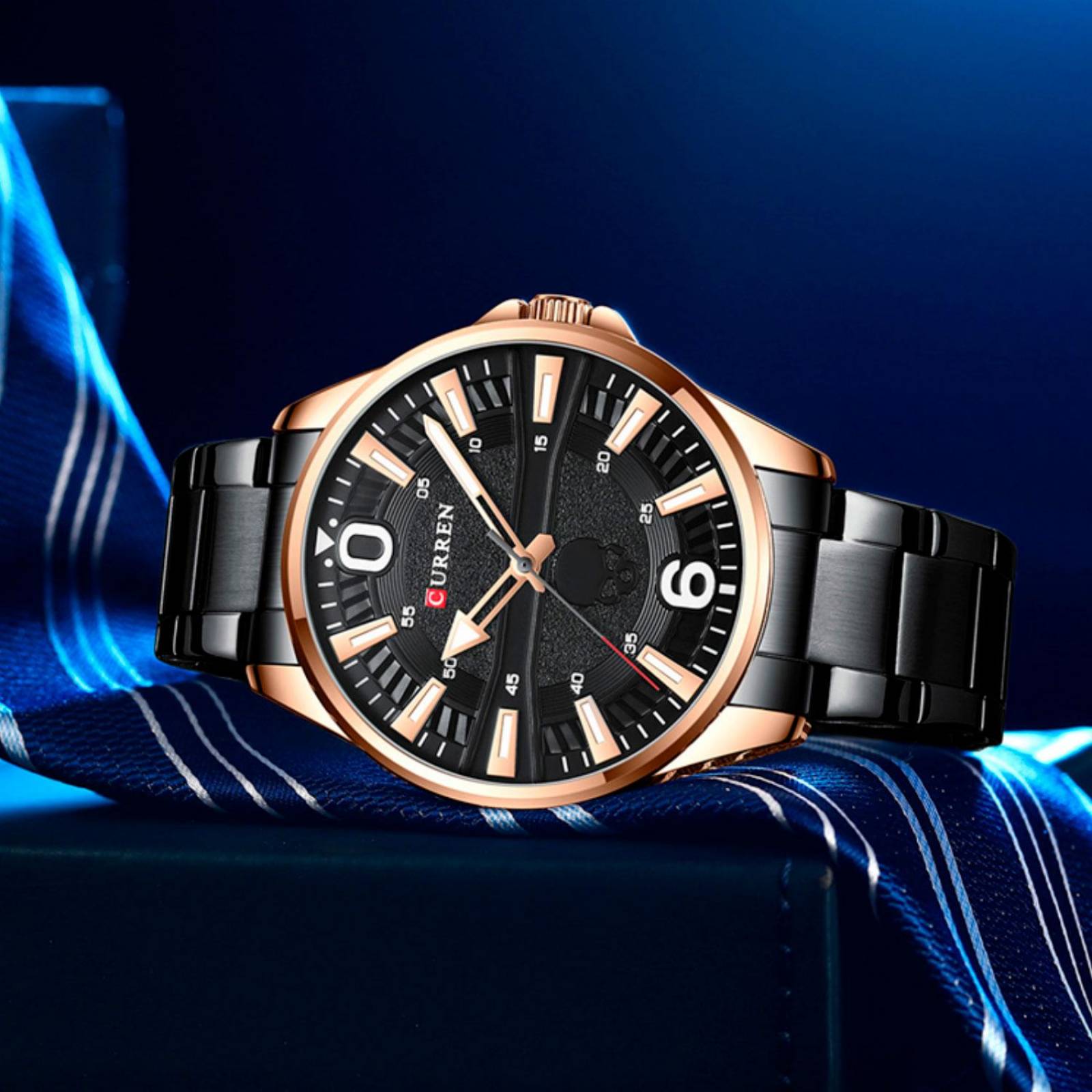 Reloj Curren Hombre,Análogo, Extensible Metal, Elegante, Broche Mariposa, Diseño Moderno, Casual, Re