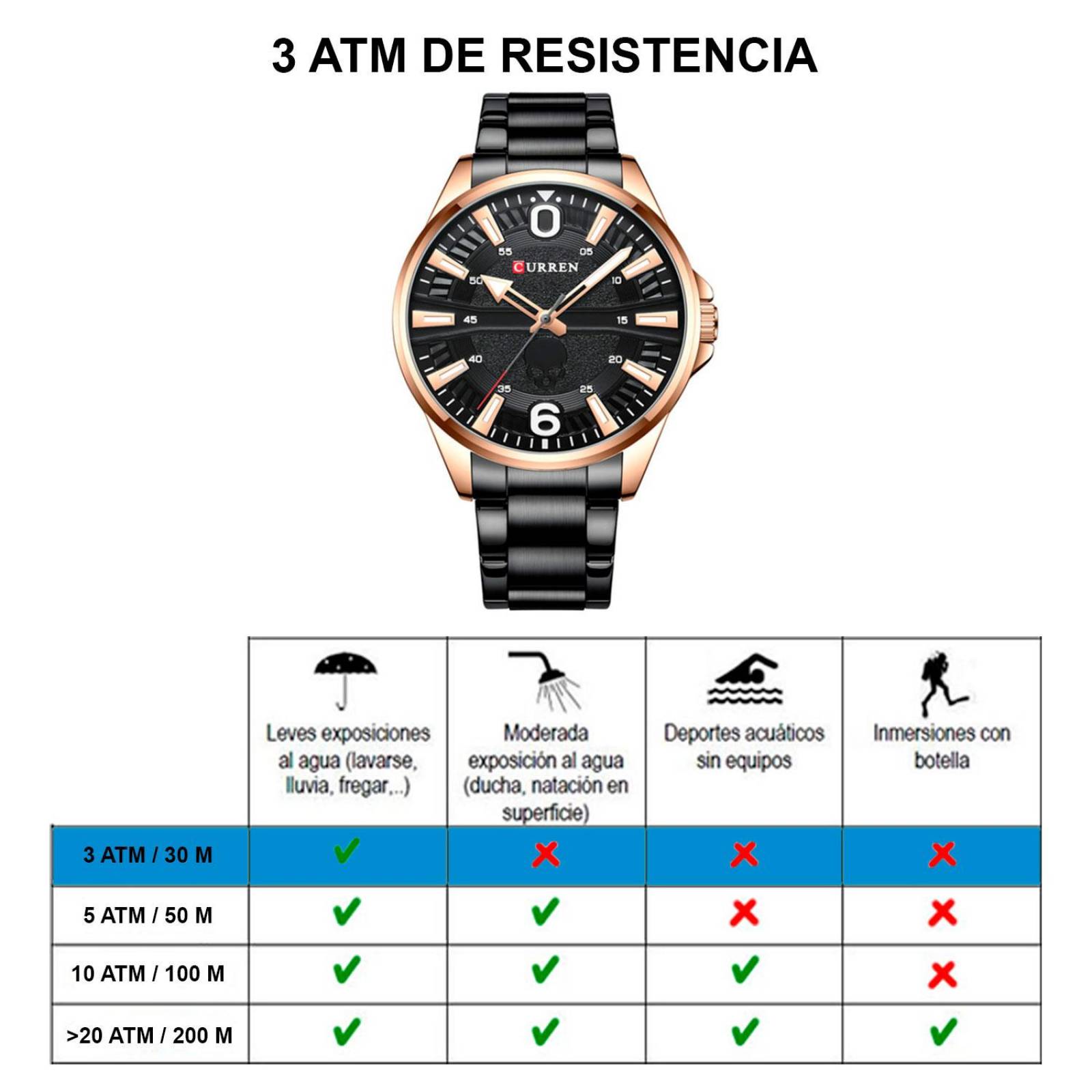 Reloj Curren Hombre,Análogo, Extensible Metal, Elegante, Broche Mariposa, Diseño Moderno, Casual, Re