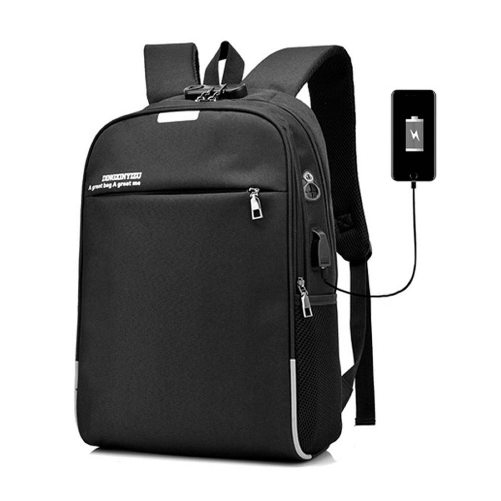 Mochila para Laptop o Escolar, Antirrobo , con Candado y Puerto USB, Impermeable, Negra, Impermeable 