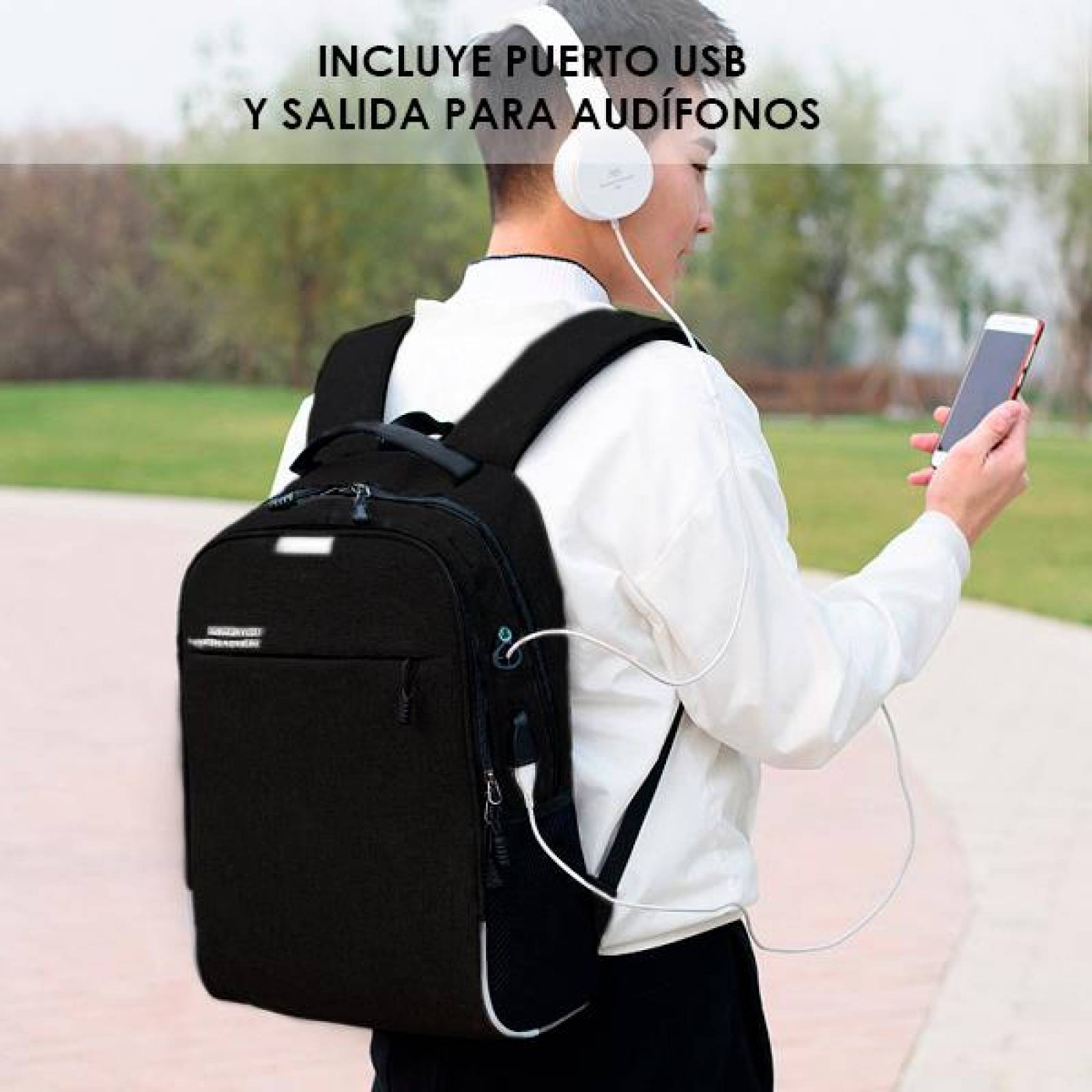 Mochila para Laptop o Escolar, Antirrobo , con Candado y Puerto USB, Impermeable, Negra, Impermeable 