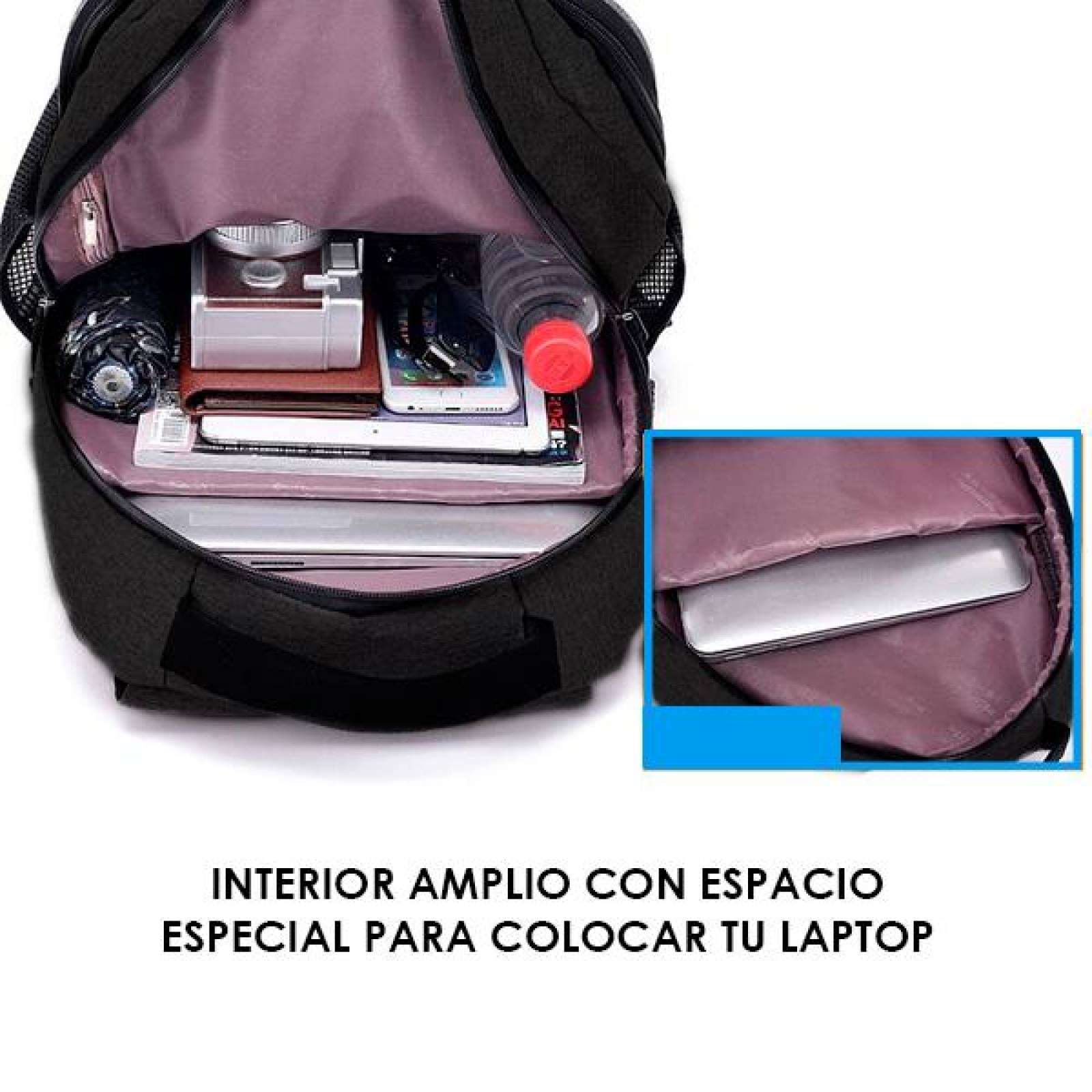 Mochila para Laptop o Escolar, Antirrobo , con Candado y Puerto USB, Impermeable, Negra, Impermeable 