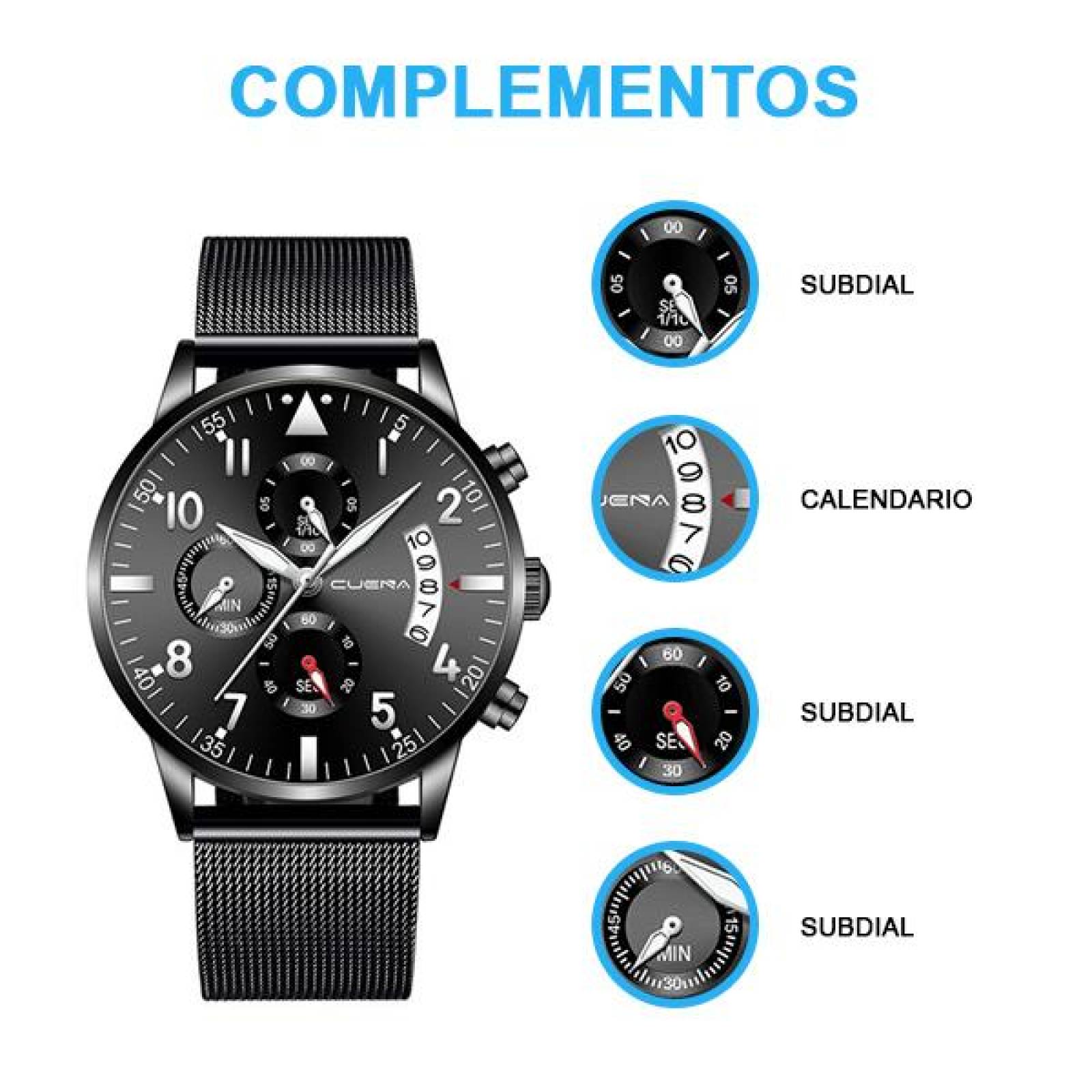 Reloj de Pulsera para Hombre, Análogo, Ejecutivo, Exclusivo, Moderno, Fechador, Extensible de Acero  