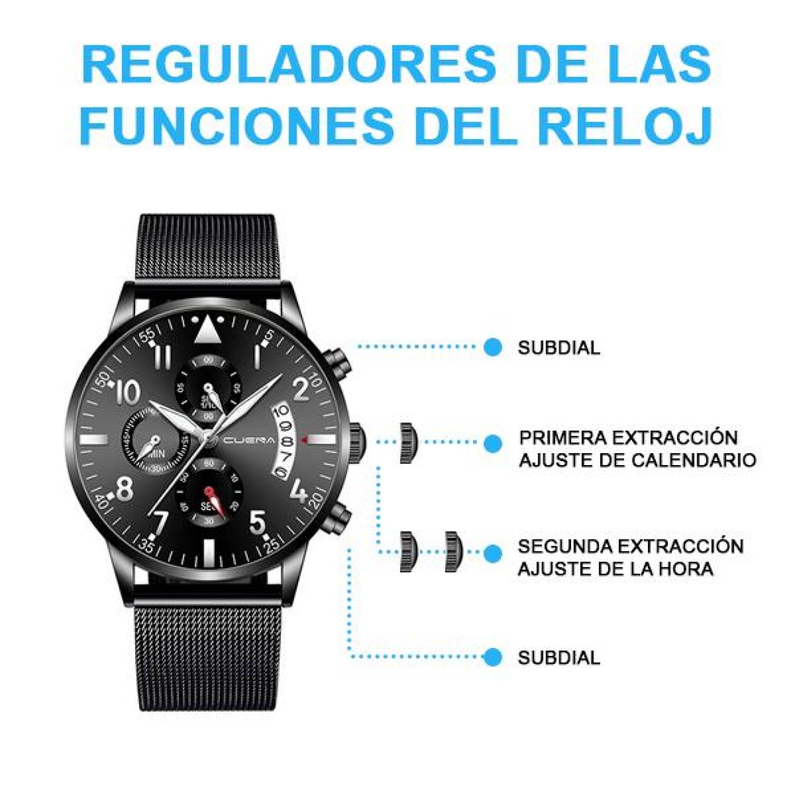 Reloj de Pulsera para Hombre, Análogo, Ejecutivo, Exclusivo, Moderno, Fechador, Extensible de Acero  