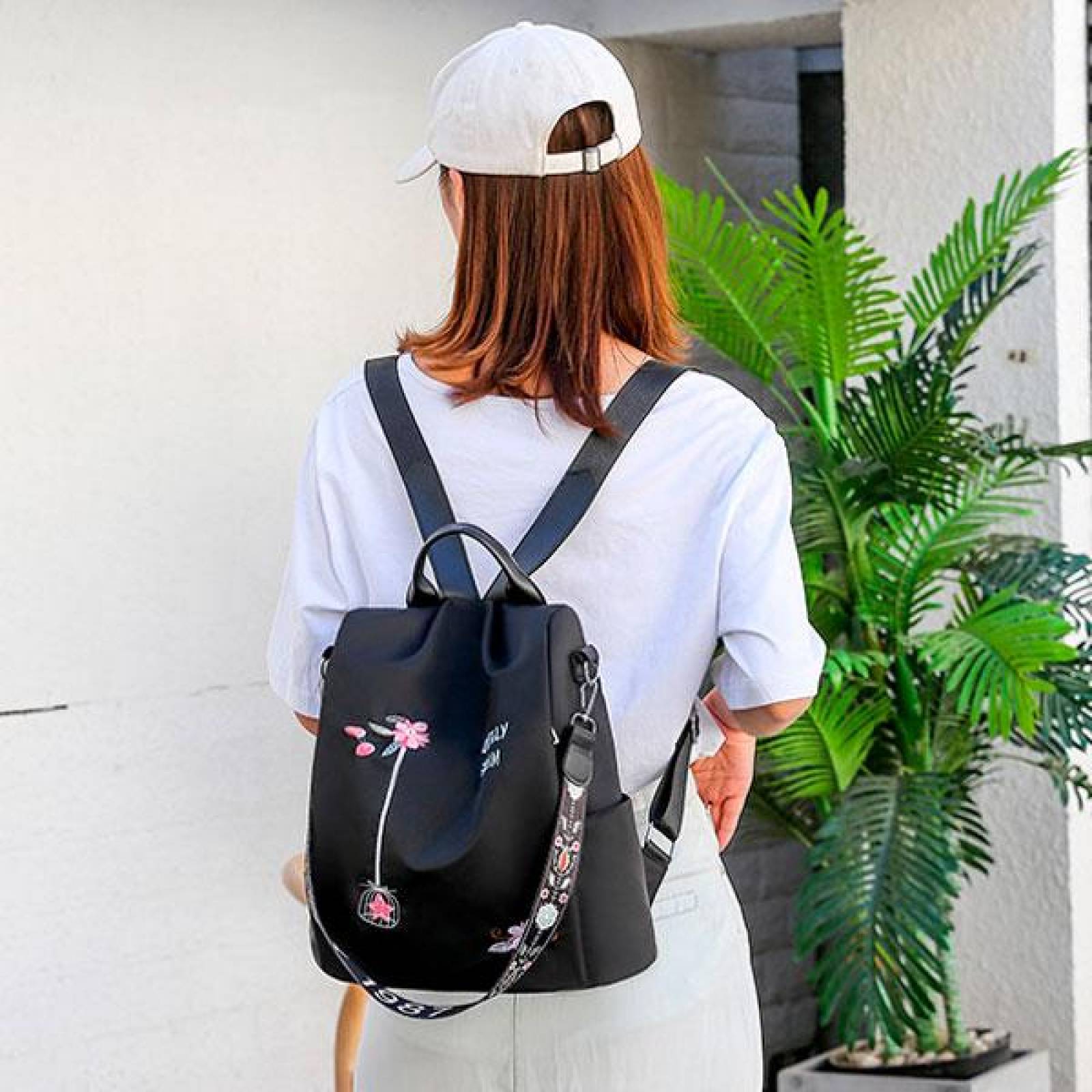 Mochila para Mujer, Bolso Escolar, Diseño moderno, Bolso de Mano, Nylon, Antirrobo, Mutiples Cierres