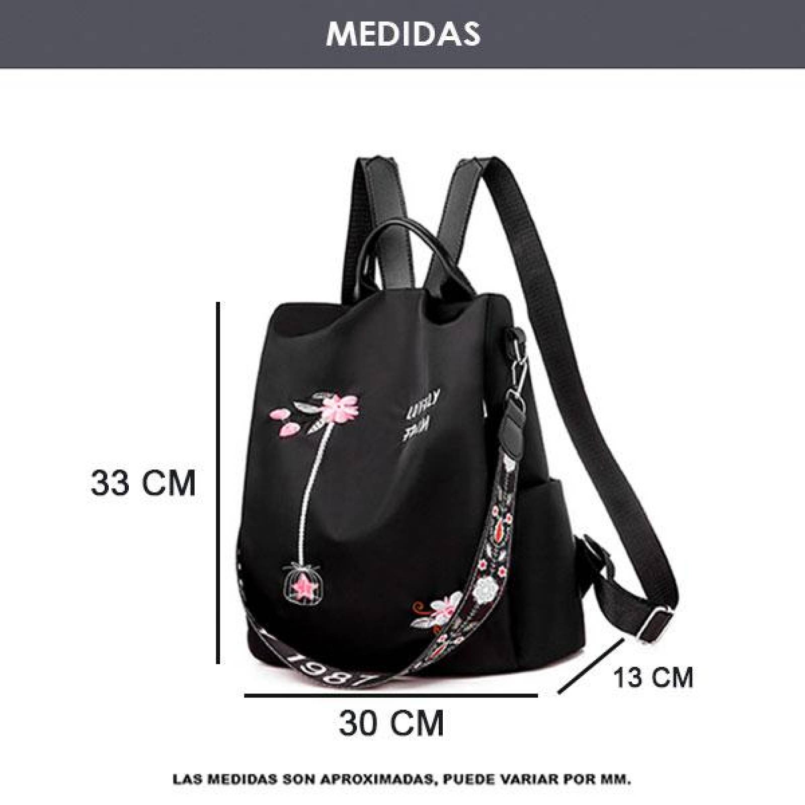 Mochila para Mujer, Bolso Escolar, Diseño moderno, Bolso de Mano, Nylon, Antirrobo, Mutiples Cierres