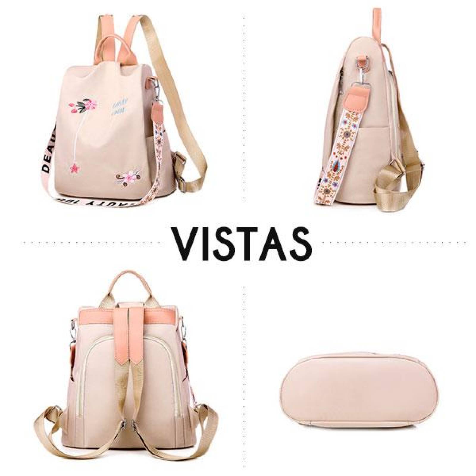 Mochila para Mujer, Bolso Escolar, Diseño moderno, Bolso de Mano, Nylon, Antirrobo, Mutiples Cierres